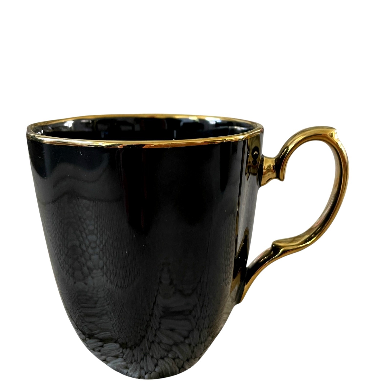 Grace Teaware Fine Porcelain Black & Gold Coffee Mugs Tea Cup Set of 2 NEW