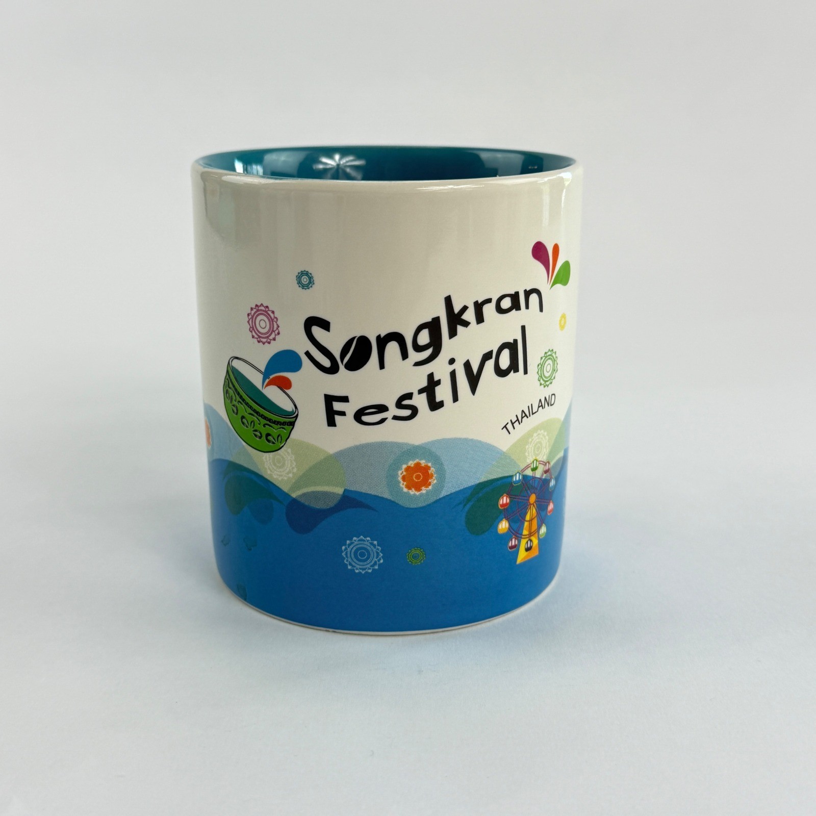 Starbucks Thailand Songkran Festival Coffee Mug White Blue Ceramic Souvenir