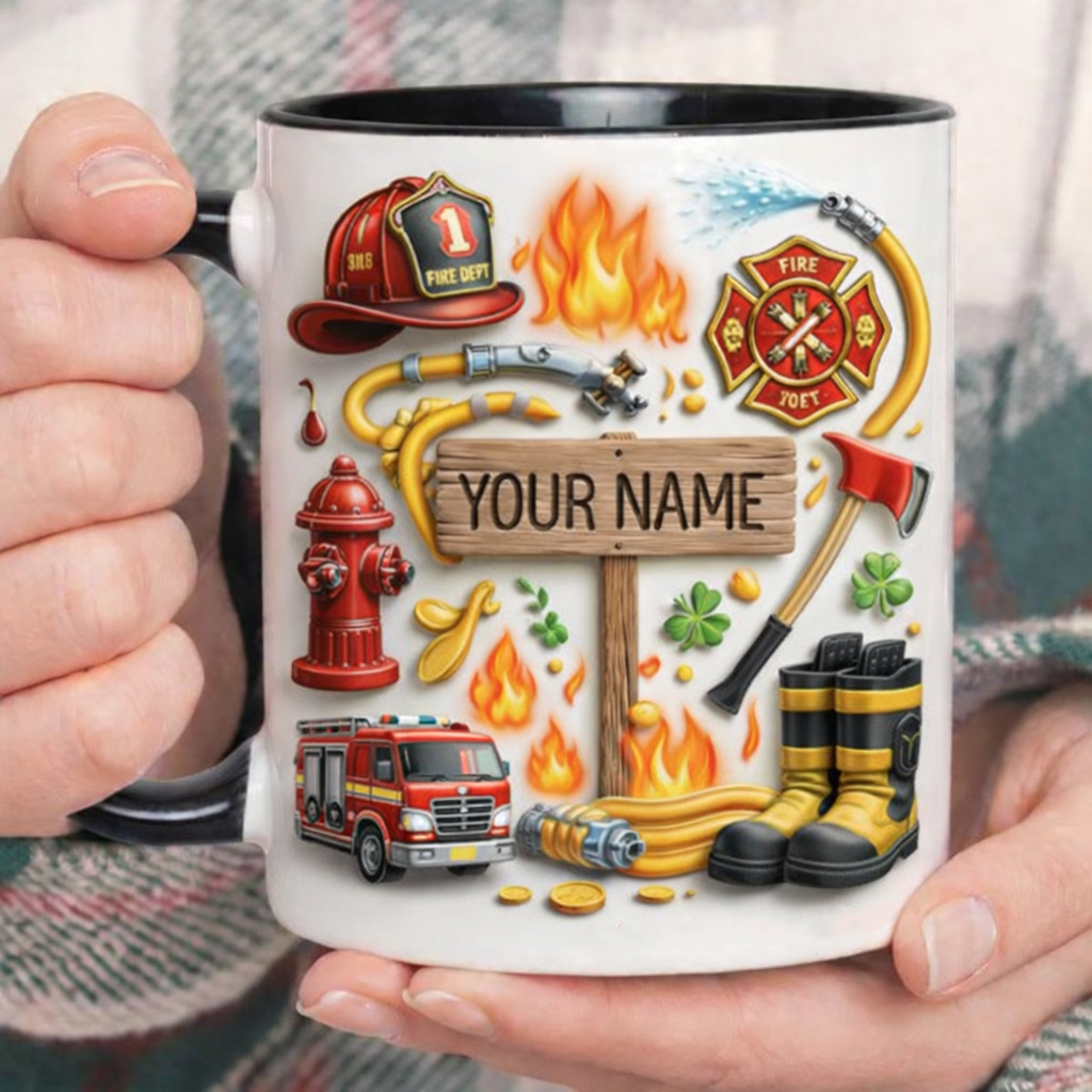 Personalized Firefighter Mug – Fire Dept Helmet, Hose, Gift for Firefighter