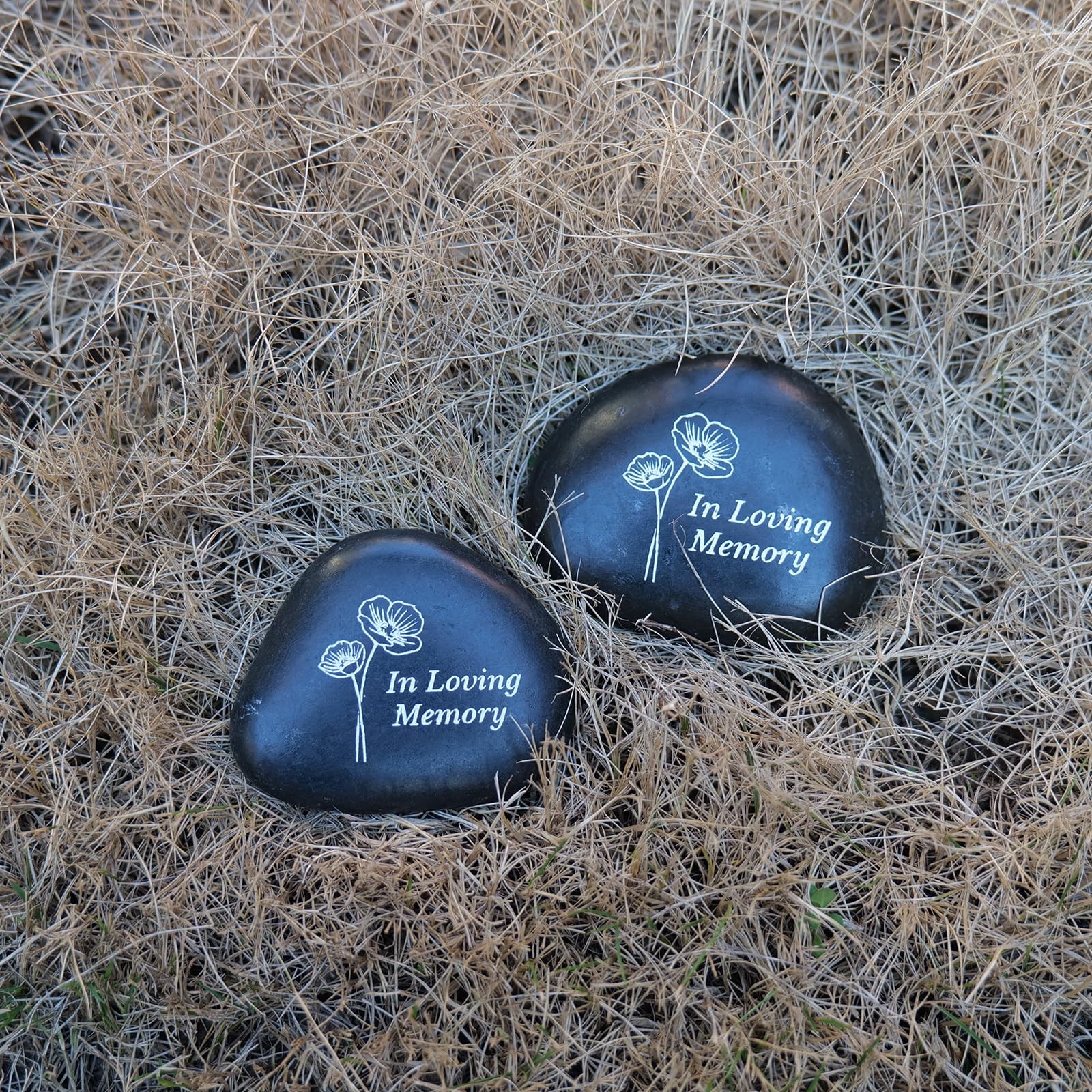 in Loving Memory Memorial Stone with Poppy Flower – Small Remembrance Garden …