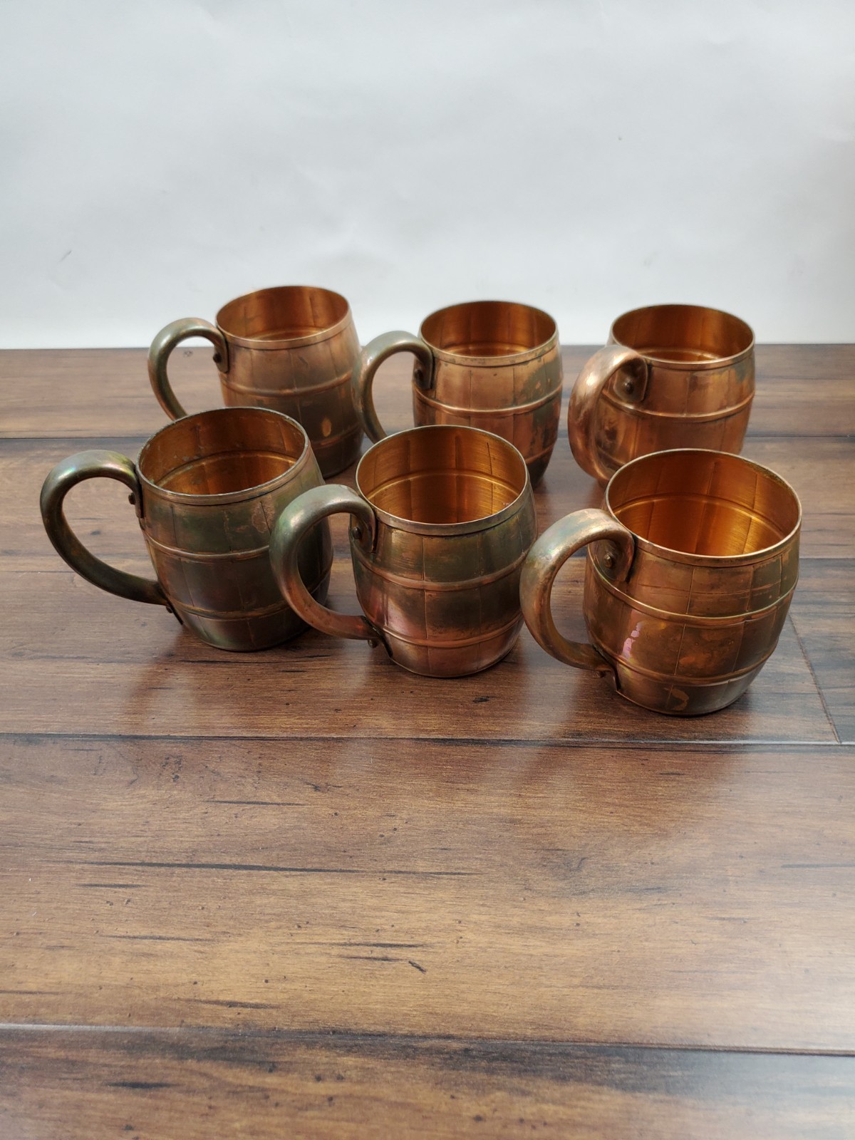 Vtg Lot of 6 West Bend Solid Copper Moscow Mule Barrel Style Mug Cup Lot 3.75”