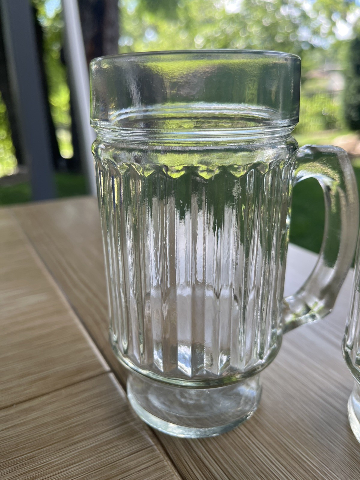 Vintage Heavy Clear Glass (Root) Beer Mugs Steins Fluted Paneled 5.5” Set of 2