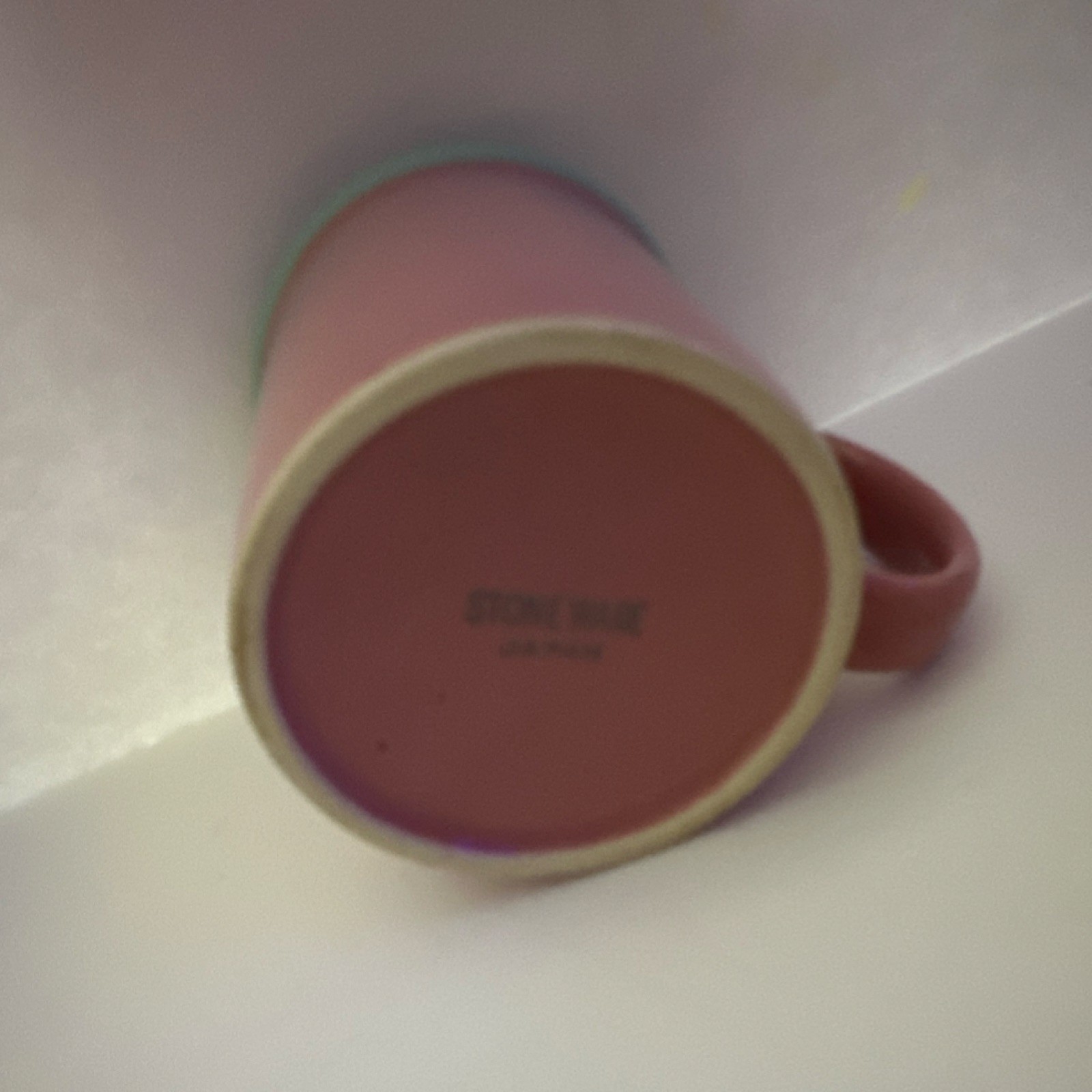 Stoneware Round Coffee Mug Pink and Green Solid Color Design Single Mug