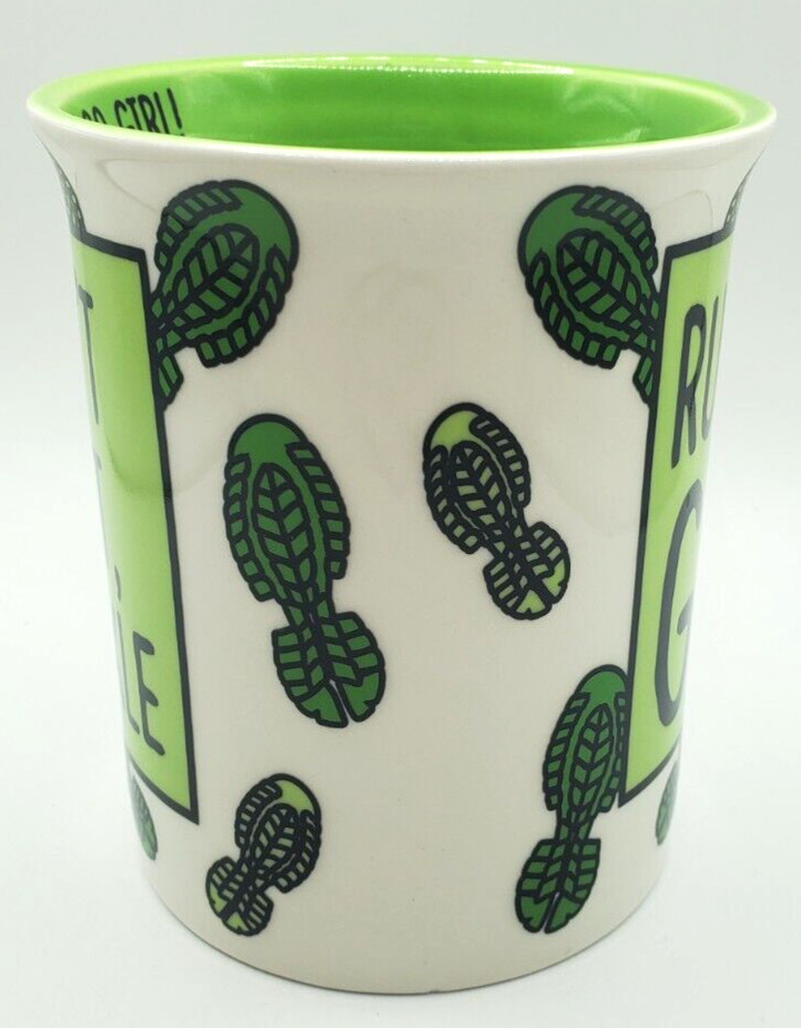 RUNNING GIRL MUG YOU GO GIRL COFFEE MUG White Green Art Deco Mug