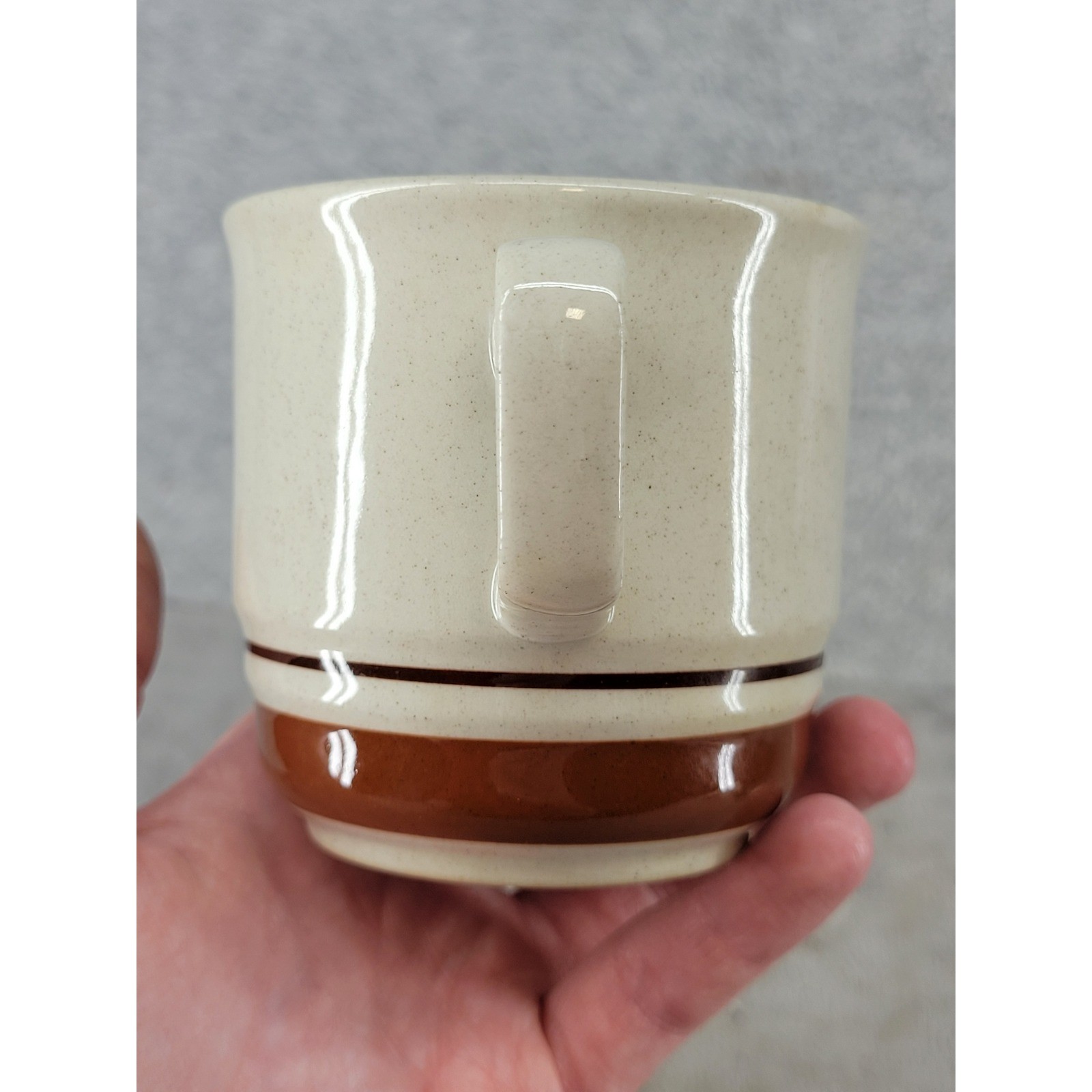 Contemporah Chateau Japan Hand Painted Stoneware Mug Cream Brown Banded Speckled