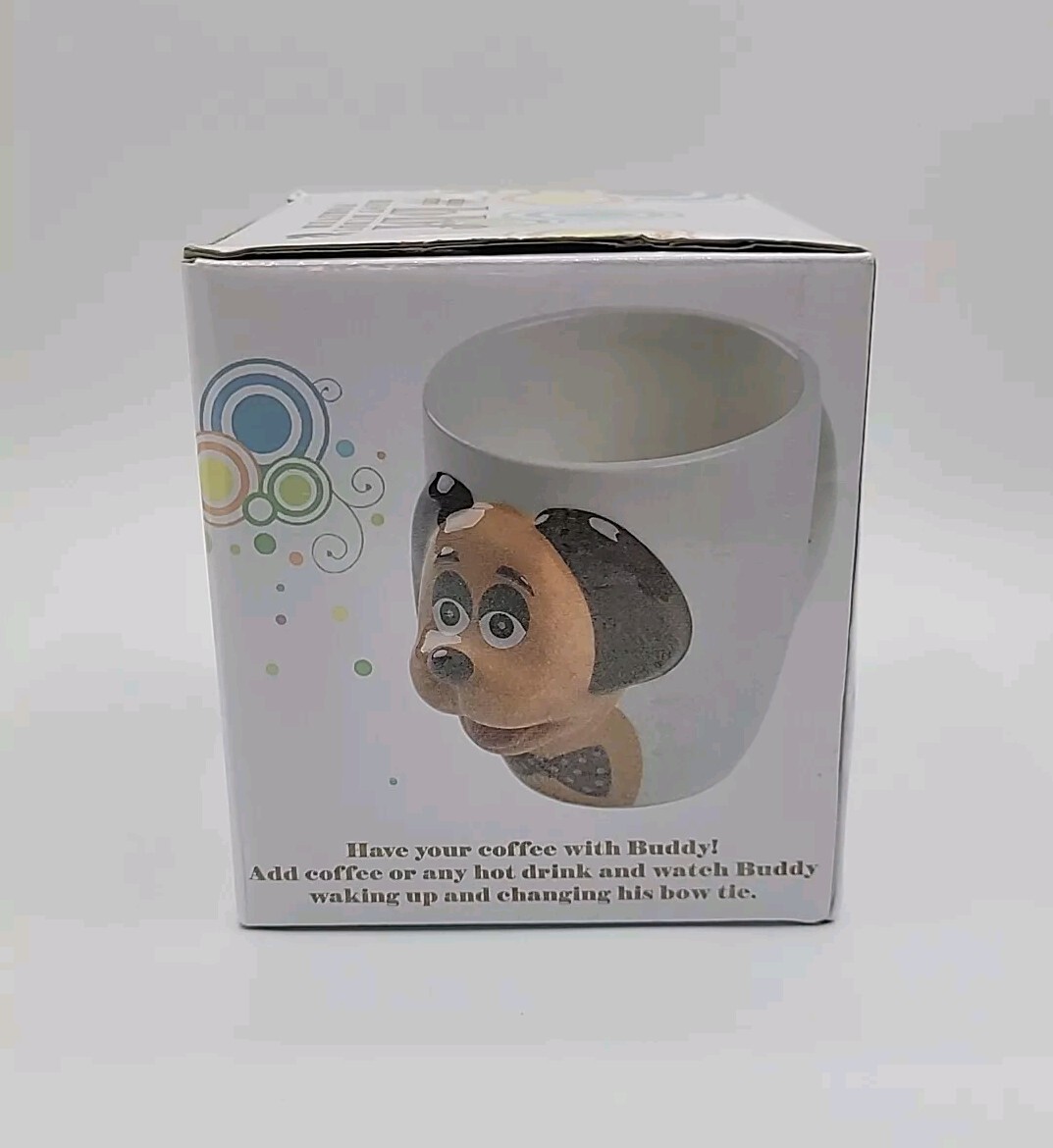 3D Buddy Dog Mug Temp Sensitive Cold Hot Color Changing Bow Tie/Eyes W/Box 16oz