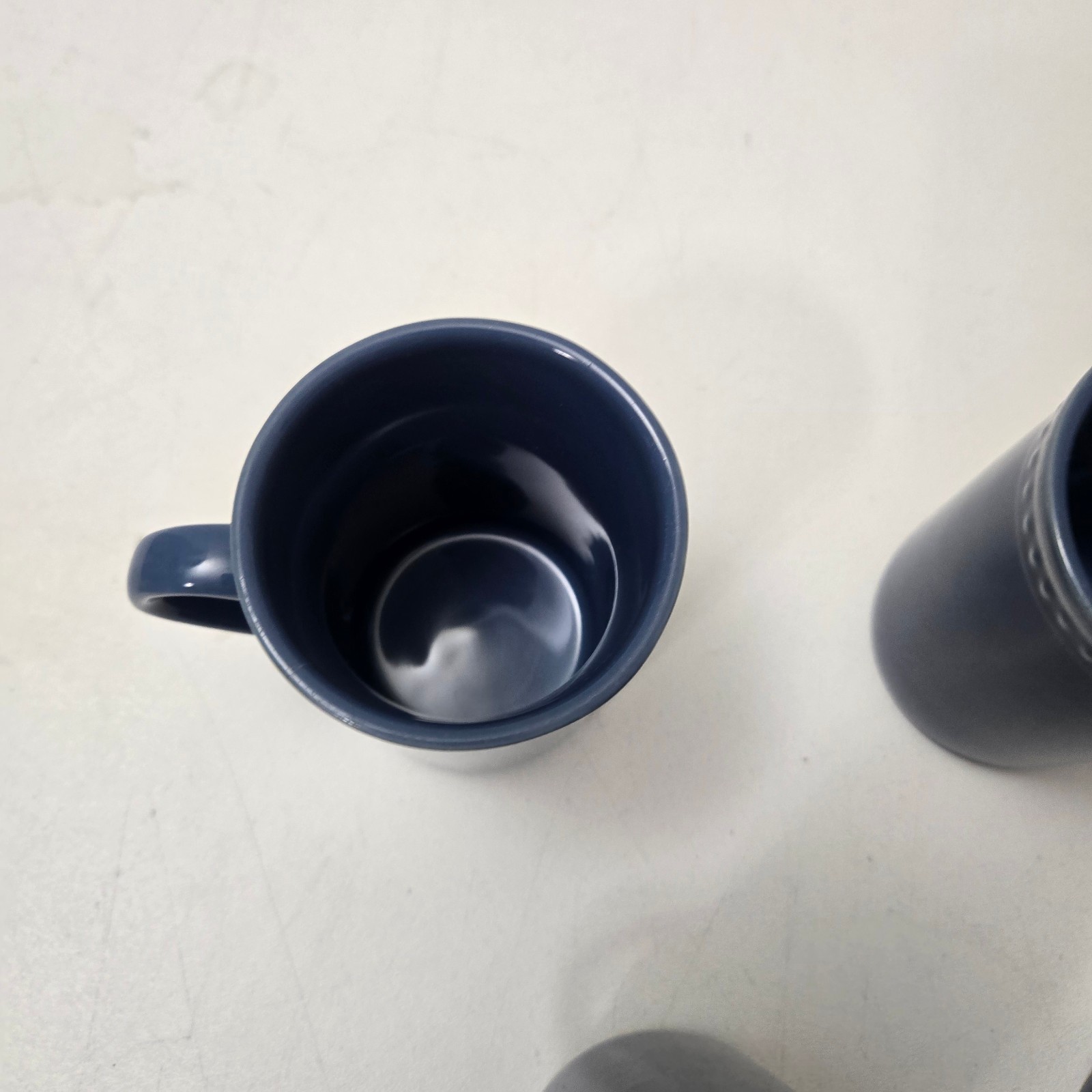 Set of 4 Pearl Normandy Navy Blue Round 4″ Mugs Coffee Cups JCP Home