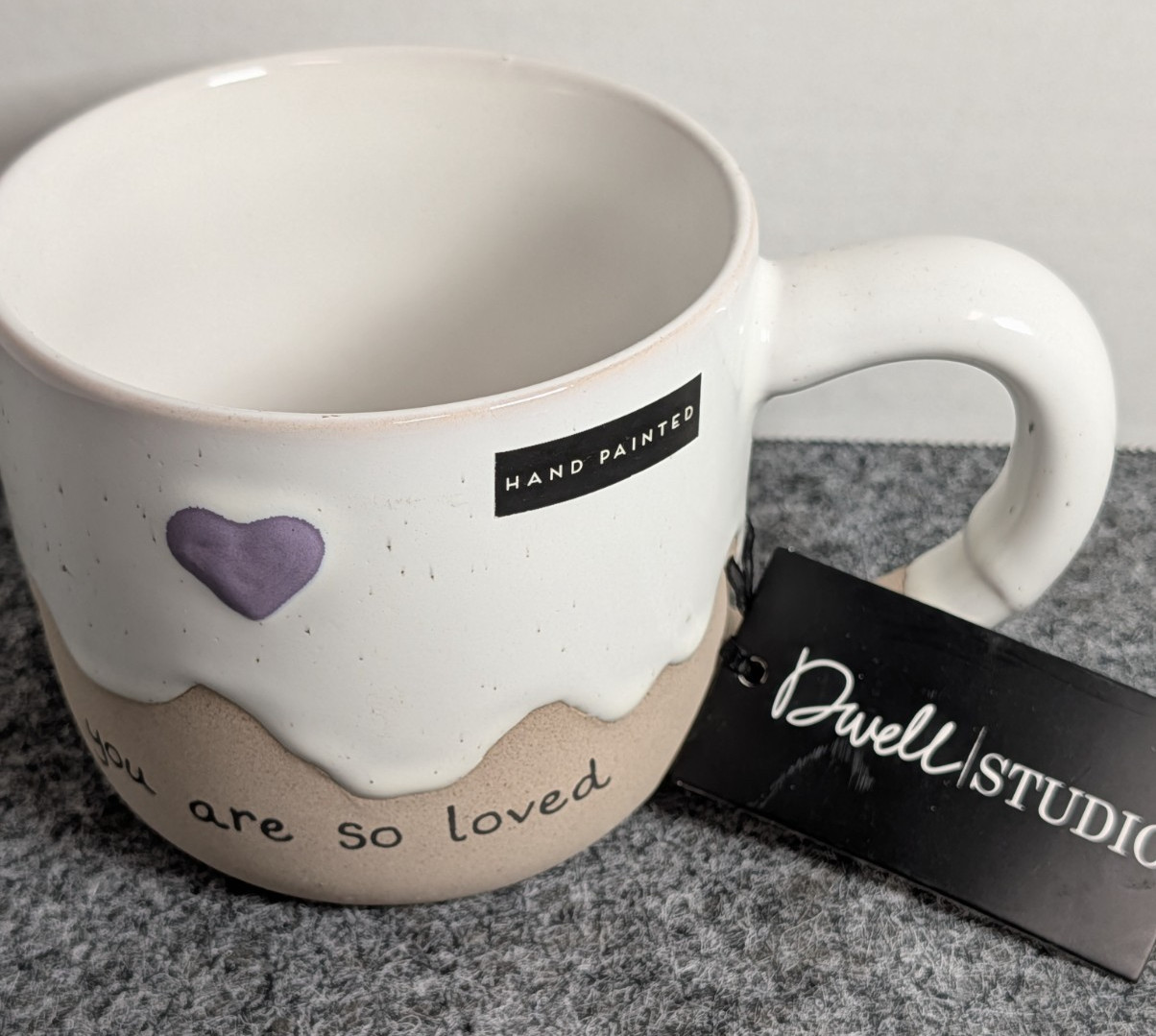 Dwell Studio “you are so loved” Hand Painted Stoneware Coffee Mug 16 oz NWT