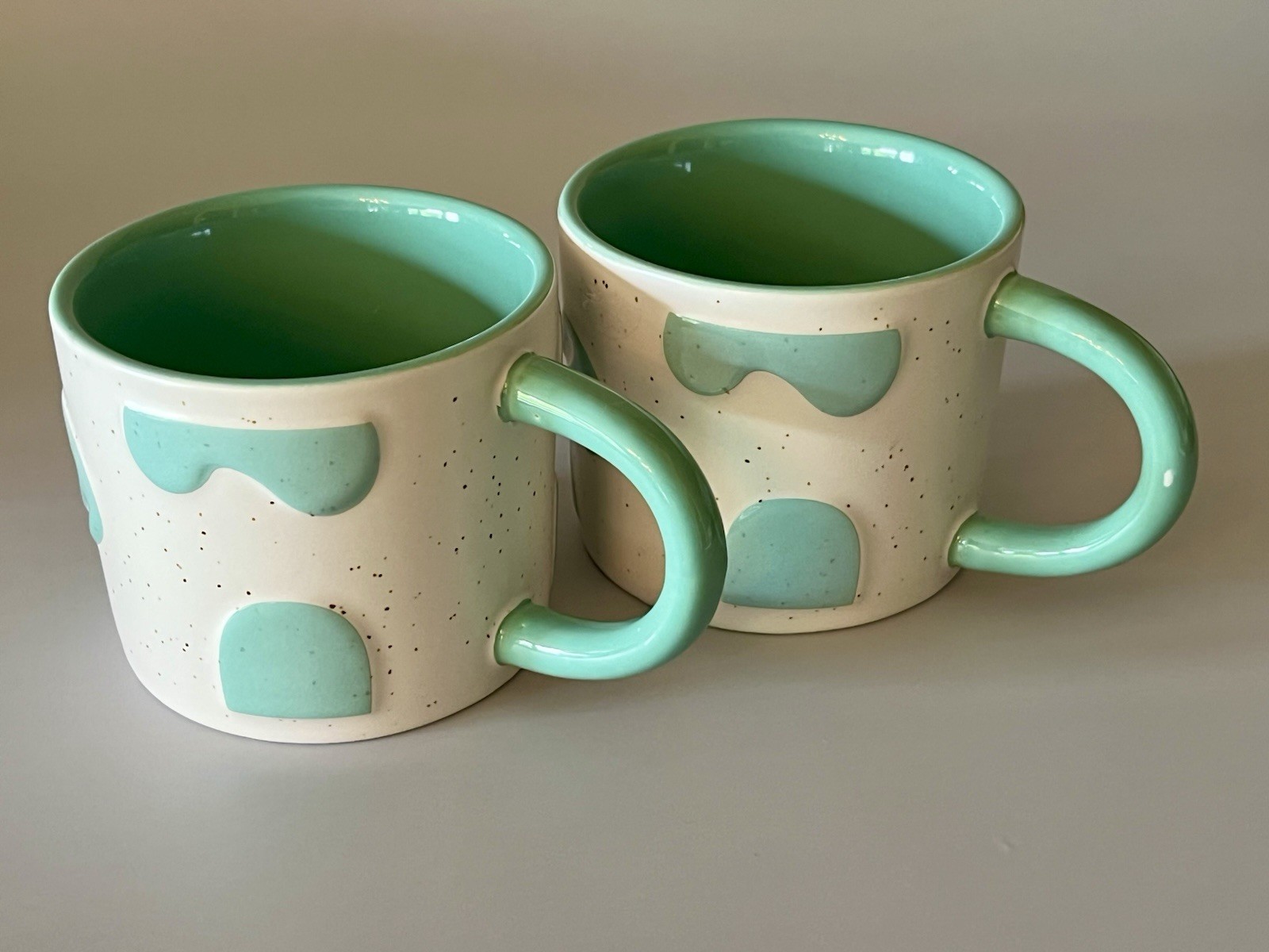 MAVEN Art Deco Abstract Geometric Design Teal & White 7oz Coffee Teacup Set Mugs