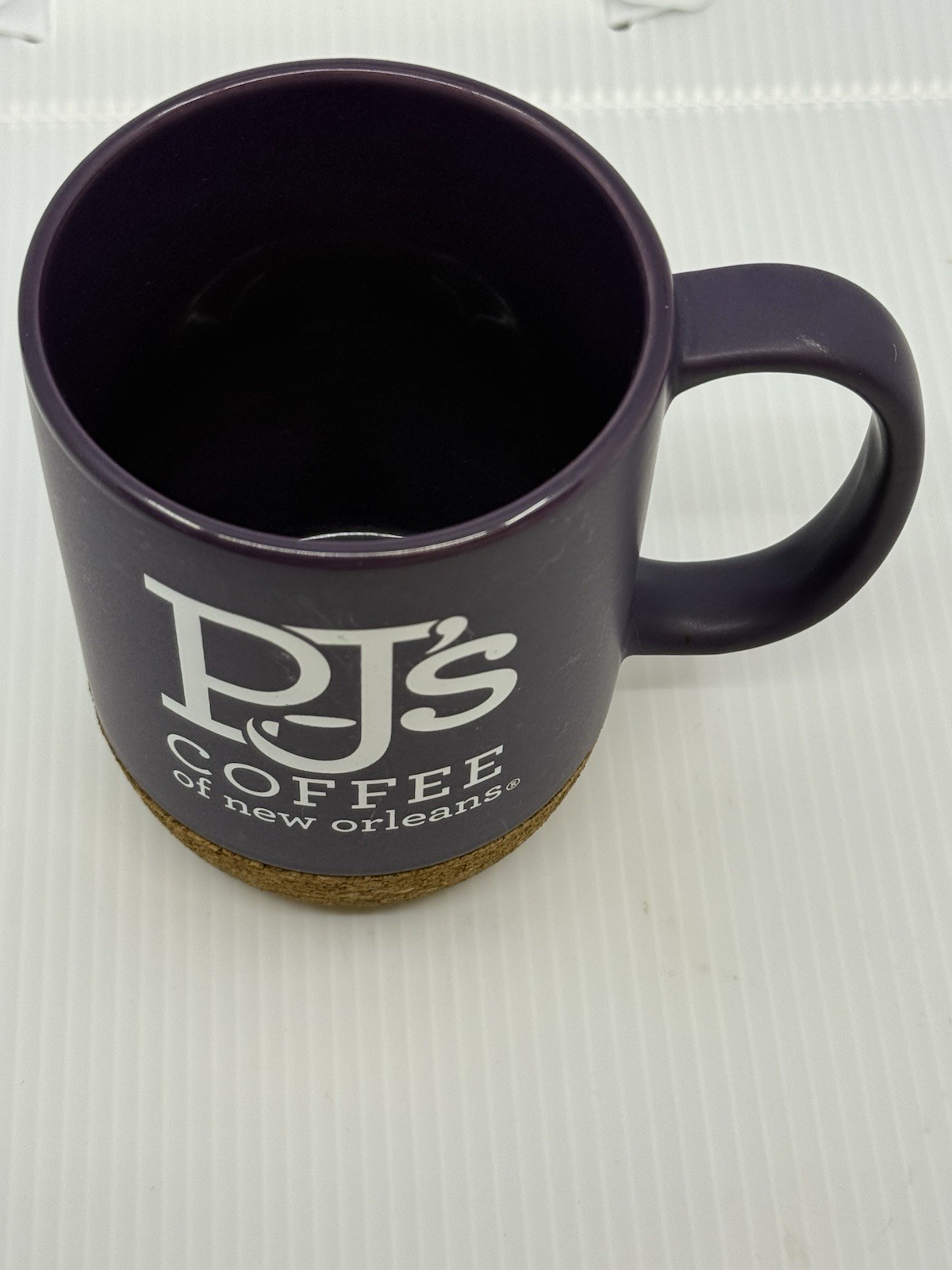 PJ’s Coffee of New Orleans Dark Purple Ceramic Cork Mug Decorated LOT#1052