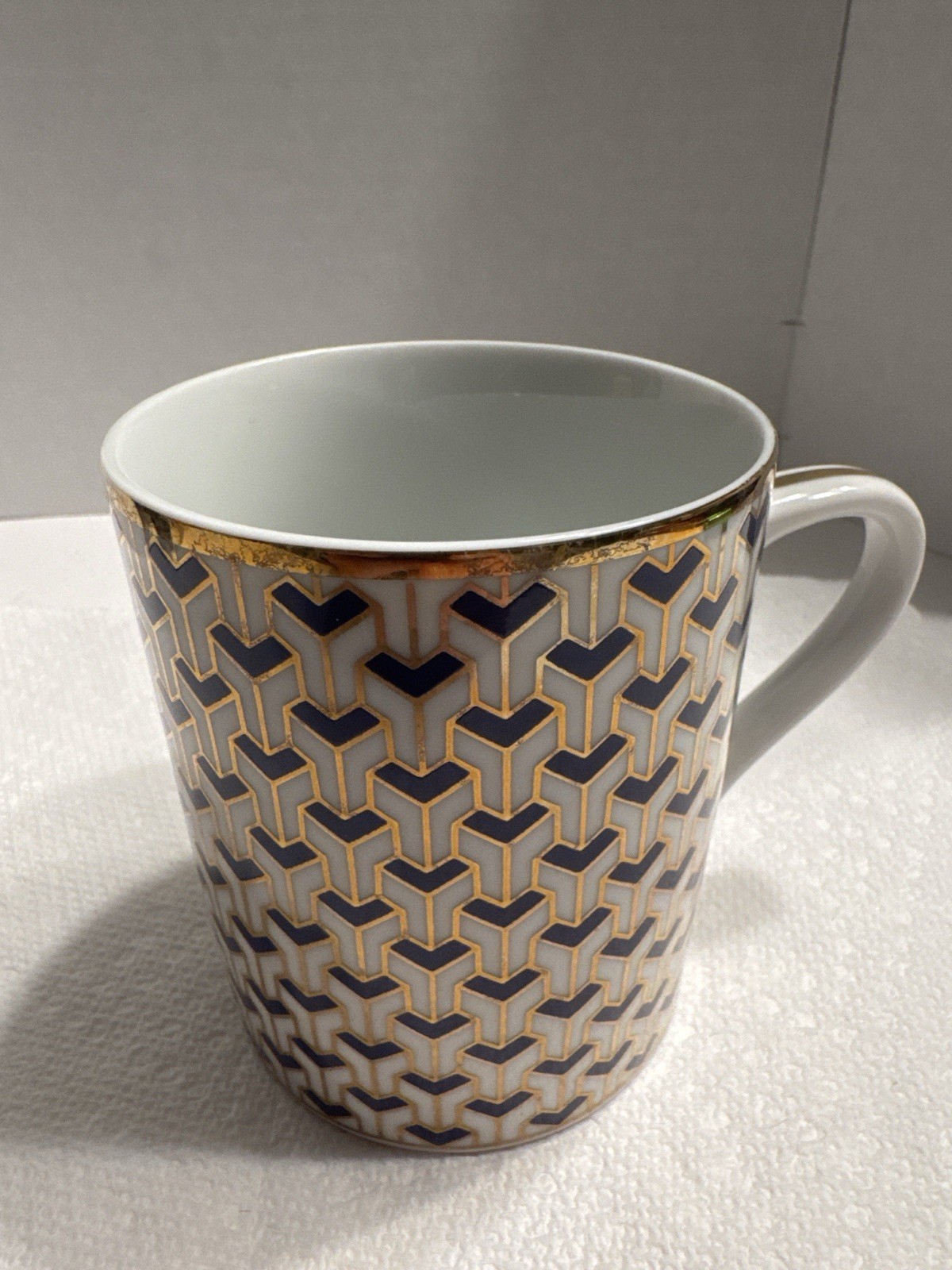 Tiffany & Co Manhattan Blue Mug Gold Geometric Coffee Cup Rare