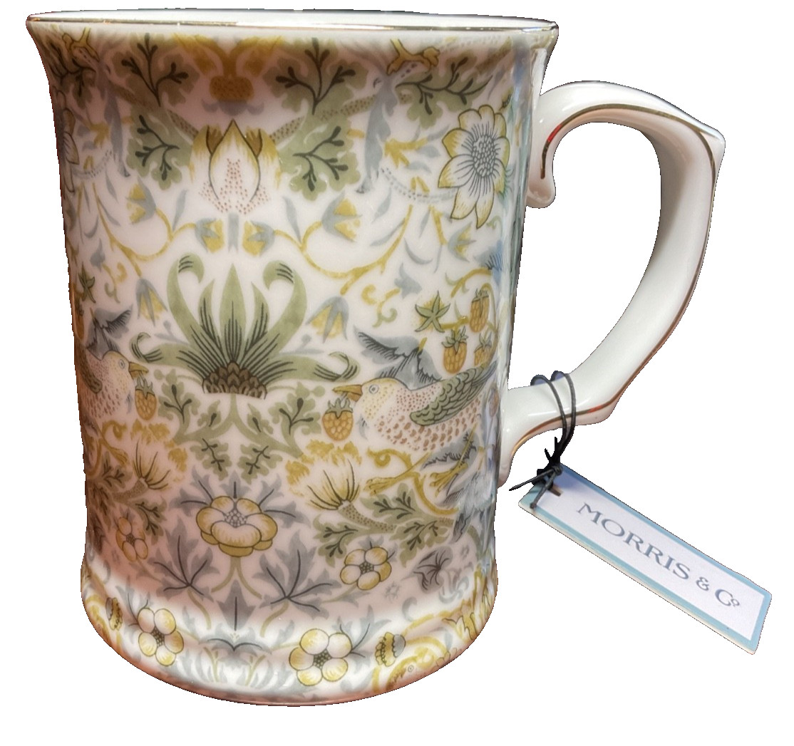 Morris & Co. MUG GRAY GOLD GREEN FLORAL FINE CHINA NWT