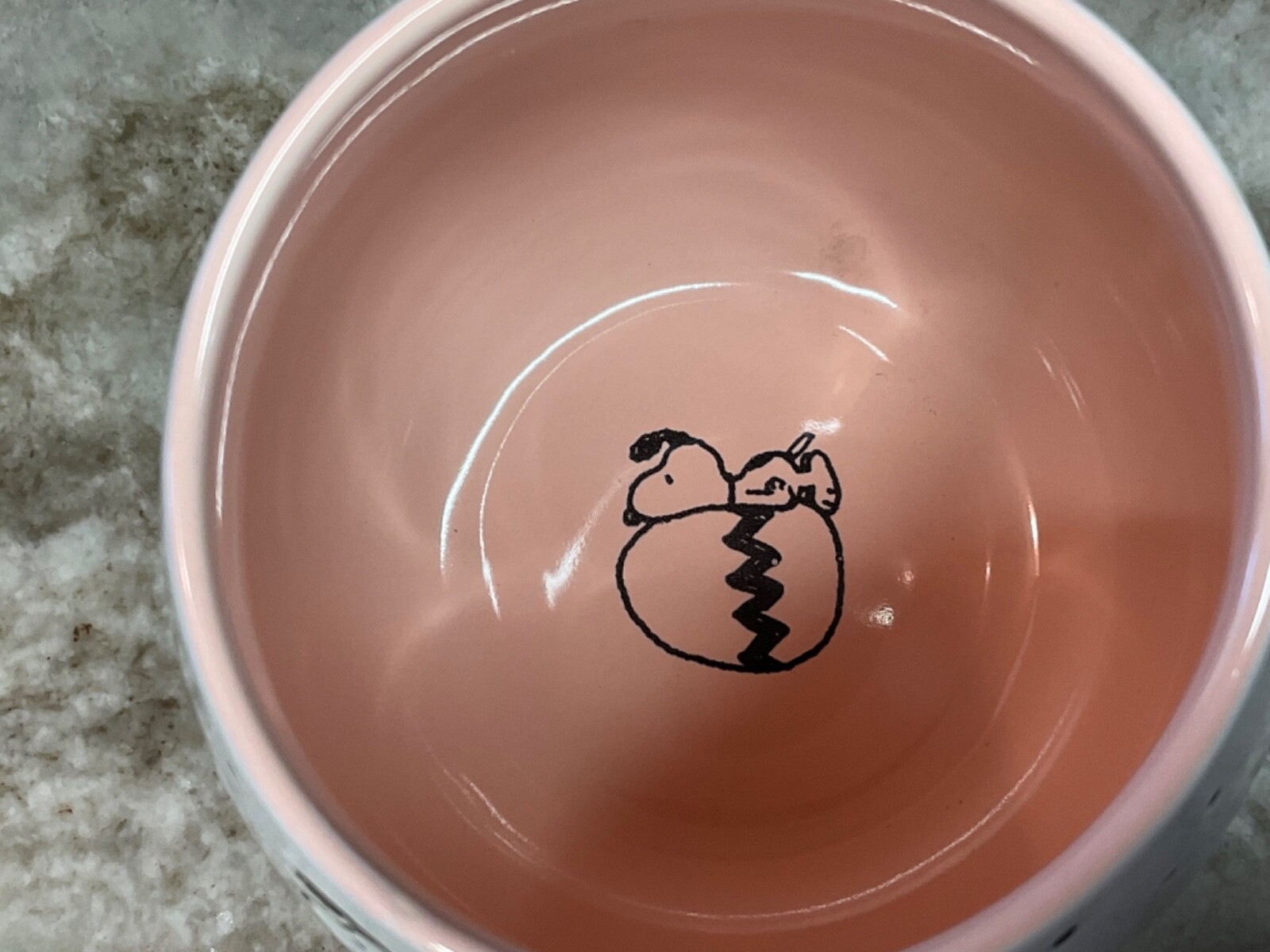 Large Coffee Mug. Snoopy With Colorful Easter Eggs And Dots. Pink Inside. New.