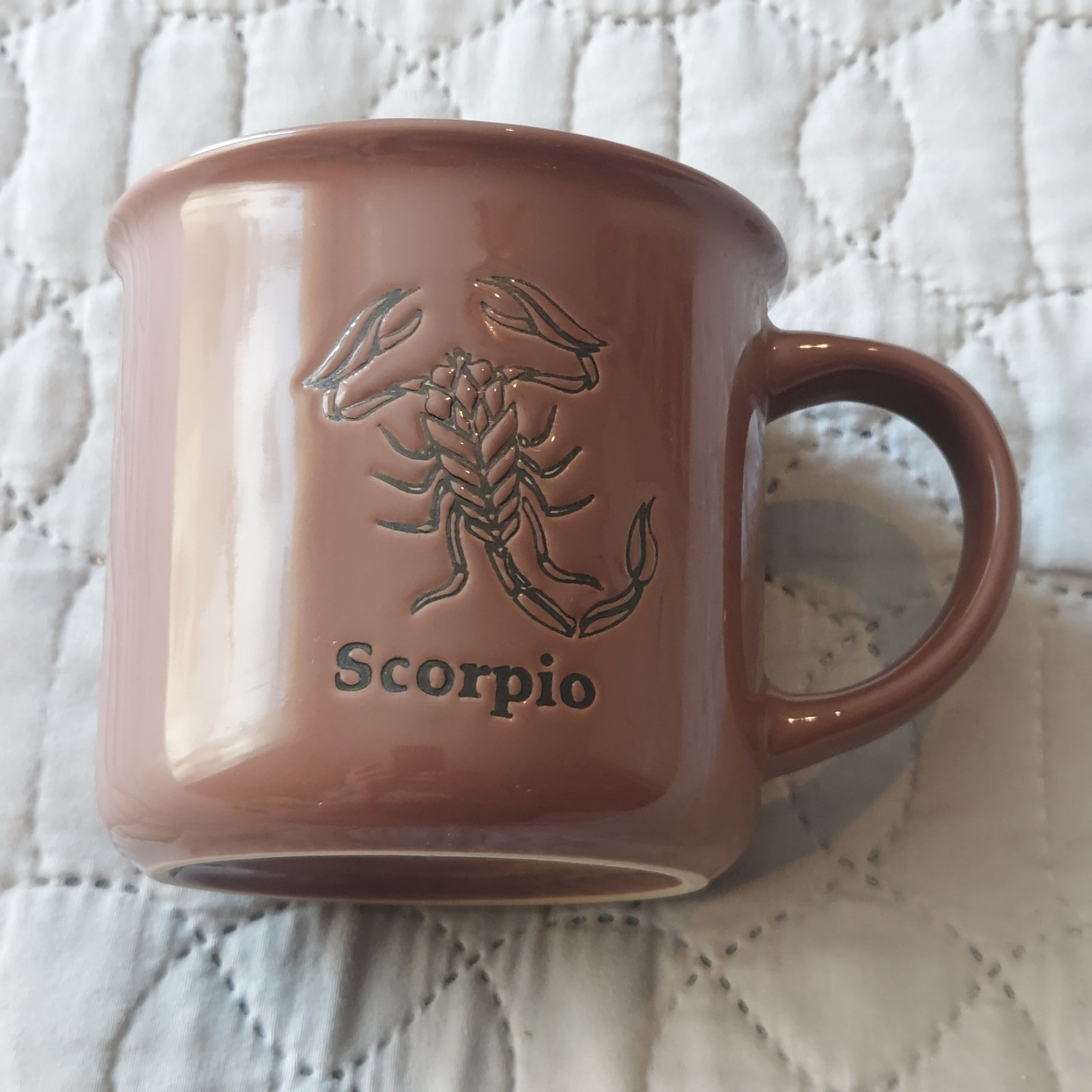 Scorpio Zodiac Ceramic Coffee Mug Brown Embossed Scorpion Astrology Gift 3.5in