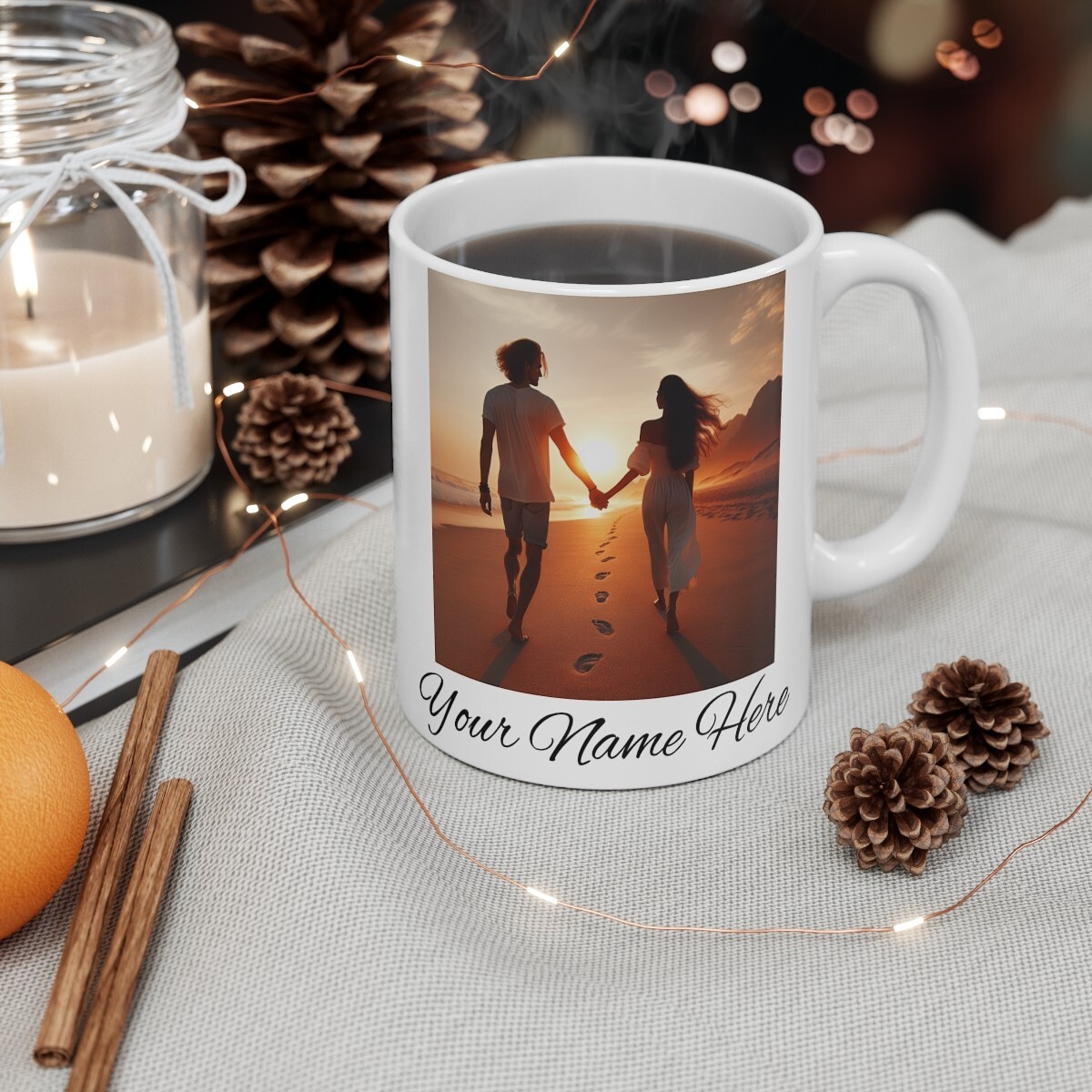 Personalized White Ceramic Coffee Mugs Custom Photo Name Holiday Birthday Gifts