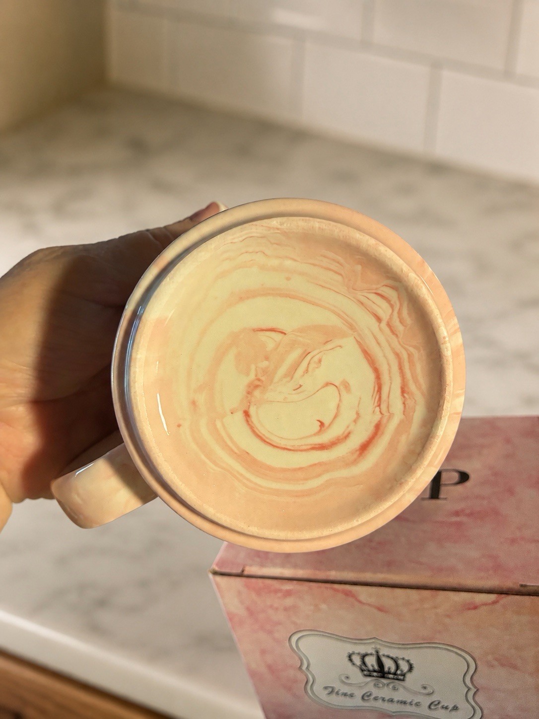 Fine Ceramic Cup Inspirational Quote Mug 11 fl oz Pink/White/Gold Marbled