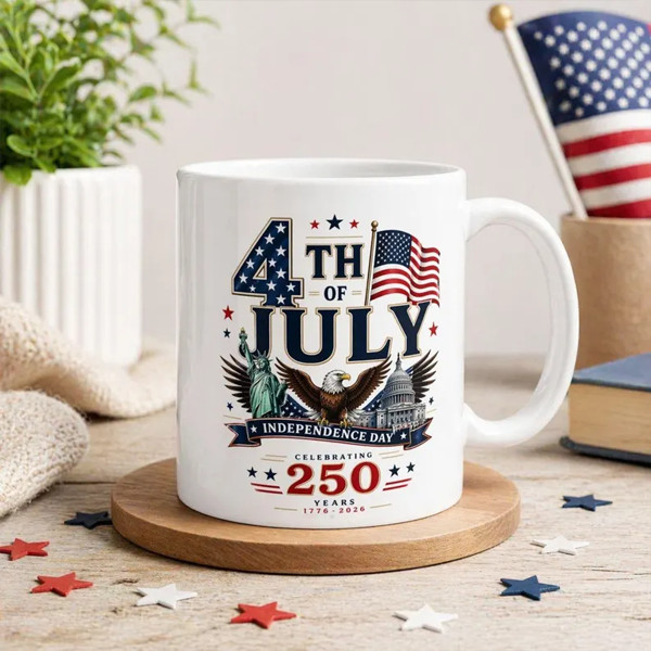 4th of July Mug 250 Years Independence Day Gift Patriotic Coffee Cup USA Flag