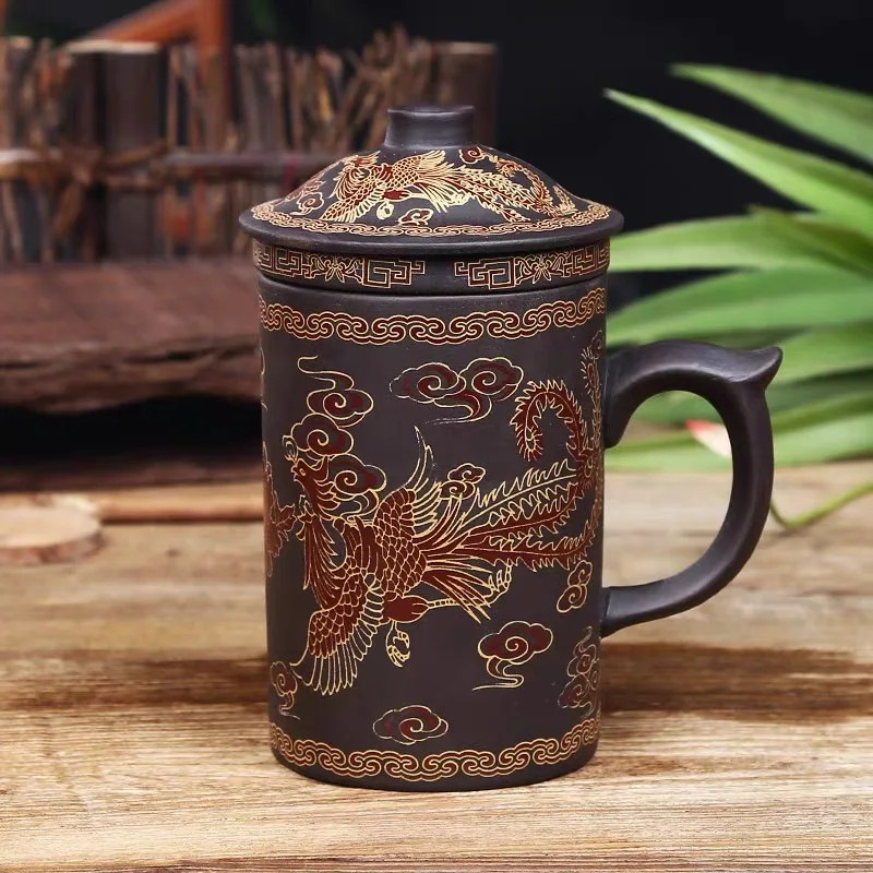 360ml Retro Purple Clay Handcarved Tea Mug Tea Infuser Coffee Mug Kungfu Teaware