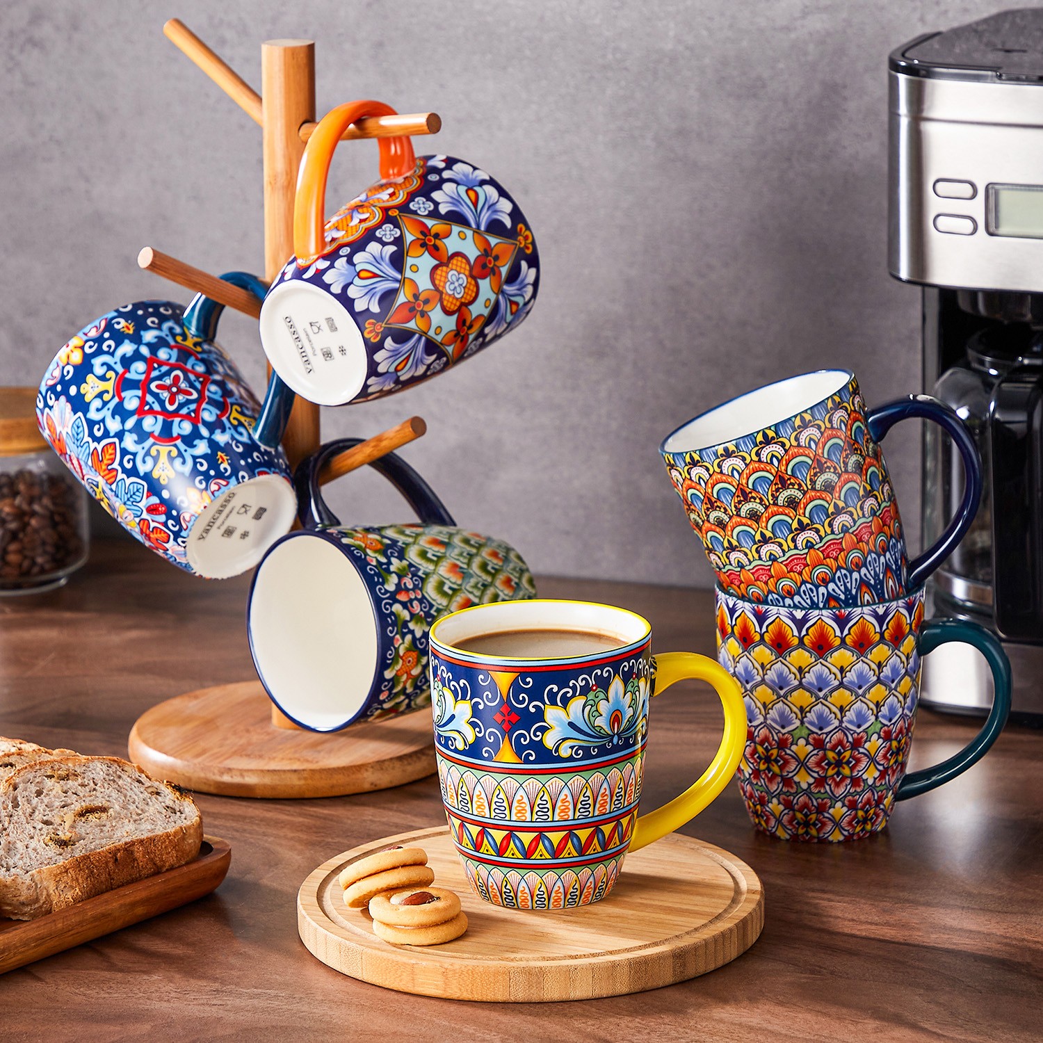 vancasso SIMI 6-Piece Porcelain Boho Style Coffee Mug Set Tea Cup Water Mug Set
