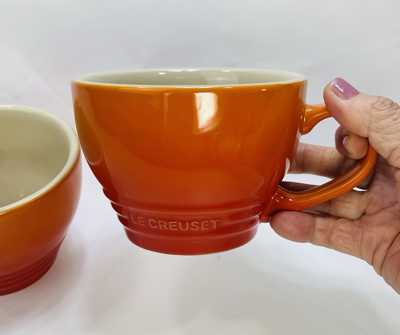 Le Creuset Stoneware Set of 2 Giant Cappuccino Bistro Mug 14 oz Flame Orange NEW