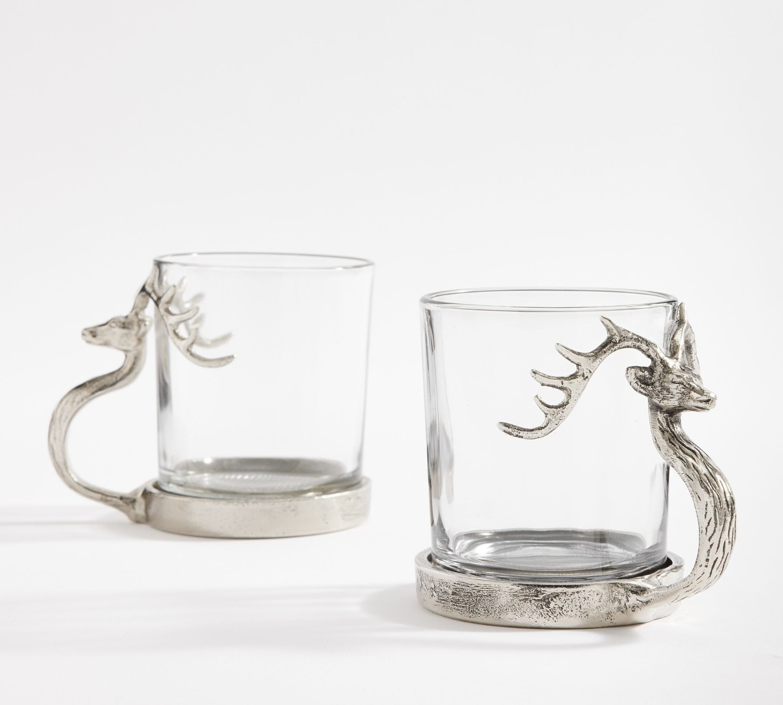 Pottery Barn Figural Woodland Stag Deer Mugs Set of 2 Holiday Christmas New