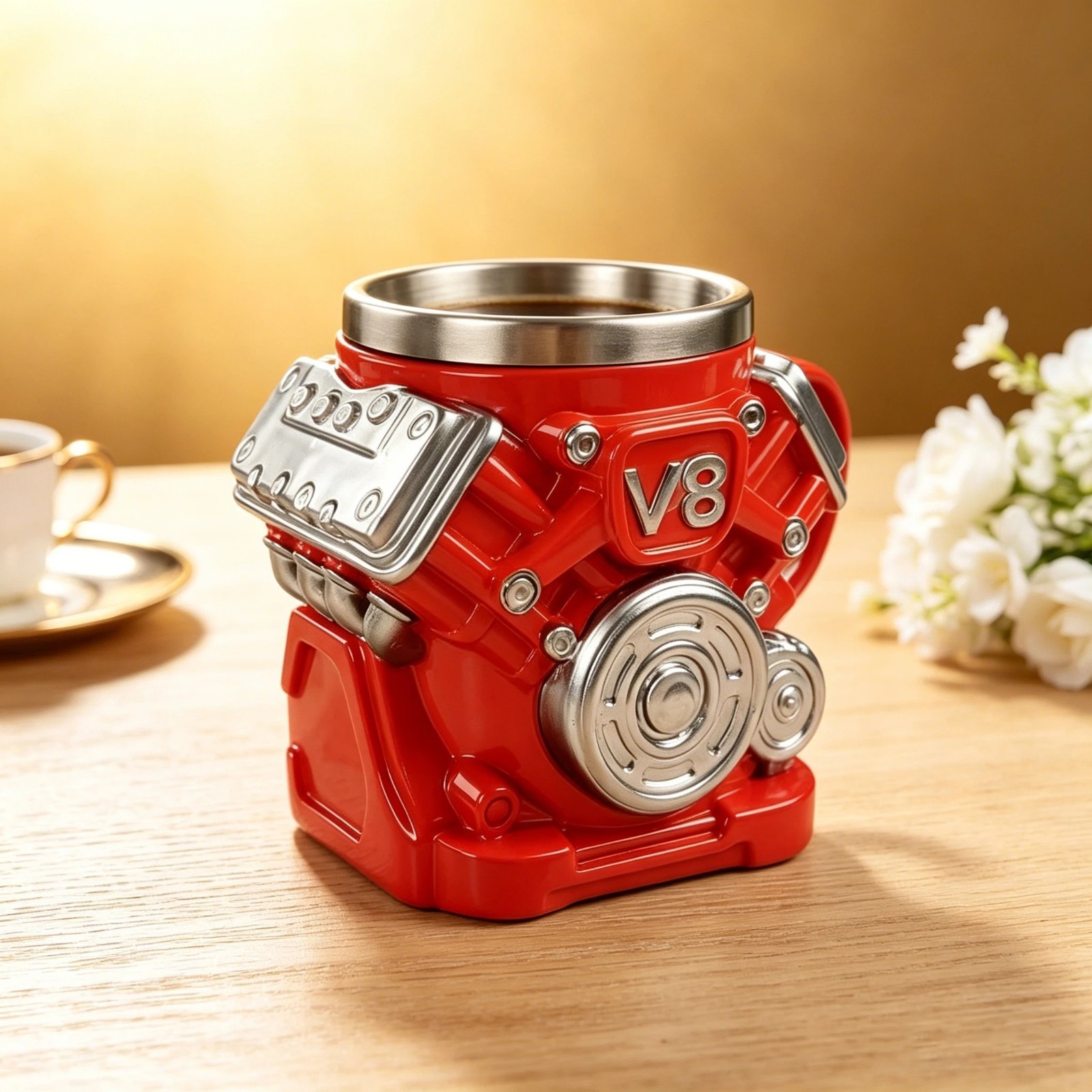 2026 NEW V8 Engine Coffee Mug Cup Retro Stainless Steel Interior Gift Automotive