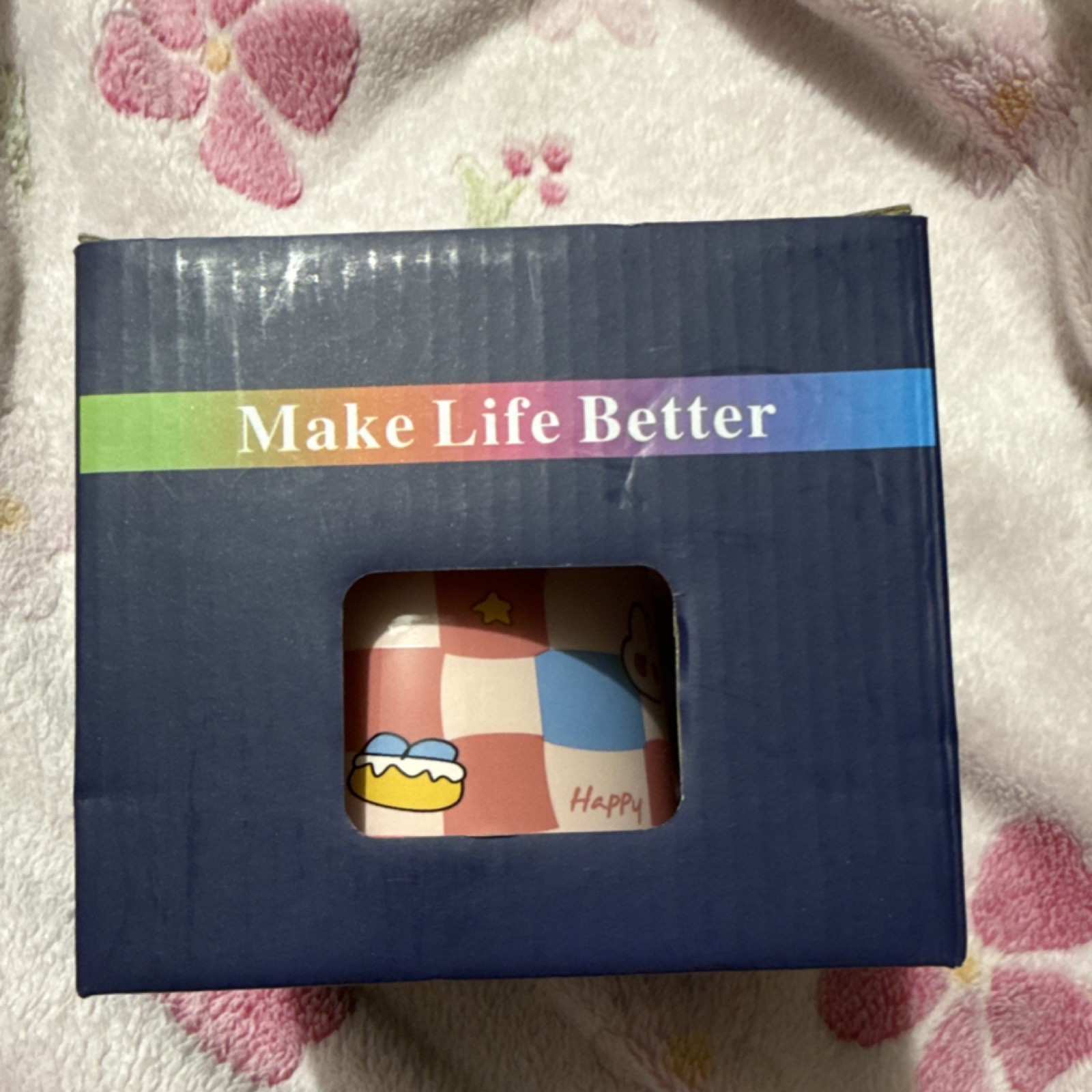 Make Life Better Ceramic Coffee Mug Set Three-Piece Happy Theme with Lid Spoon