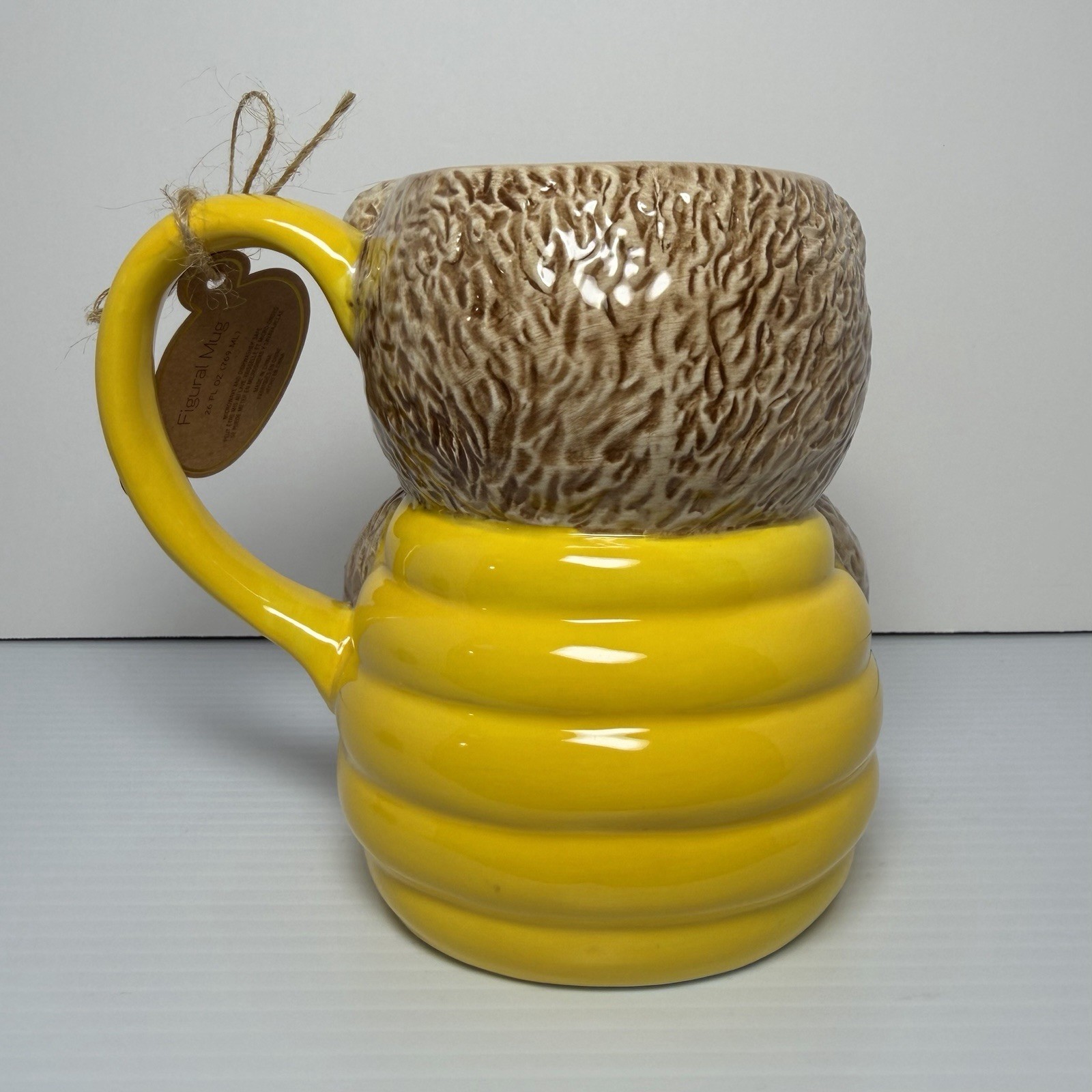 Simple & Sweet Teddy Bear Honey Pot Figural Mug 26oz Ceramic Bee Daisy Yellow