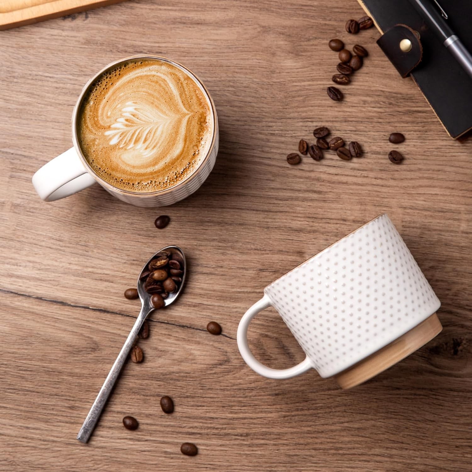 12OZ Stackable Coffee Mugs, Ceramic Coffee Mugs with Texture Patterns for Man…