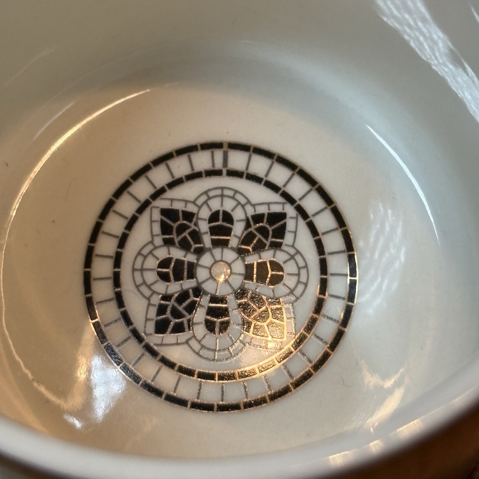 ANTHROPOLOGIE Bistro Tile Margot Coffee Mug Initial K Monogram Black Gold