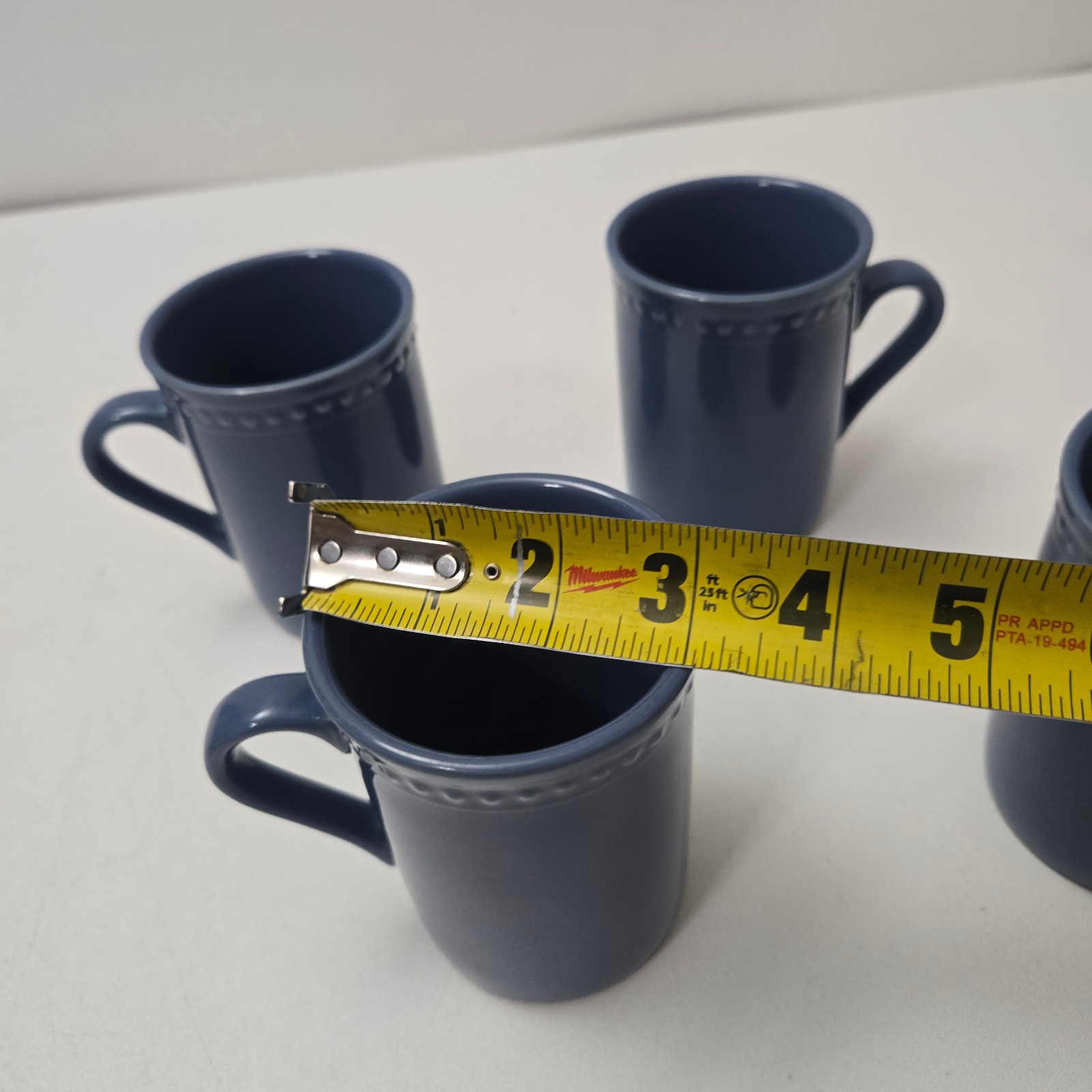 Set of 4 Pearl Normandy Navy Blue Round 4″ Mugs Coffee Cups JCP Home