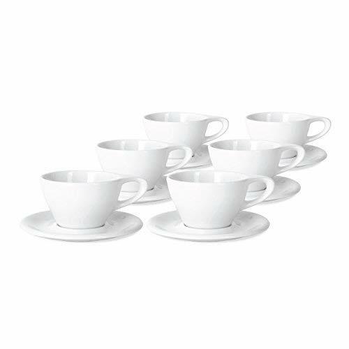 notNeutral LINO 8 oz Porcelain Latte Cups with Saucers | Set of 6 (White)