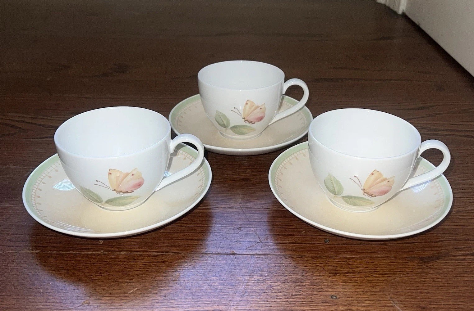 Set of 3 Villeroy & Boch Florea Butterfly Tea Cups /Saucers Germany Luxembourg