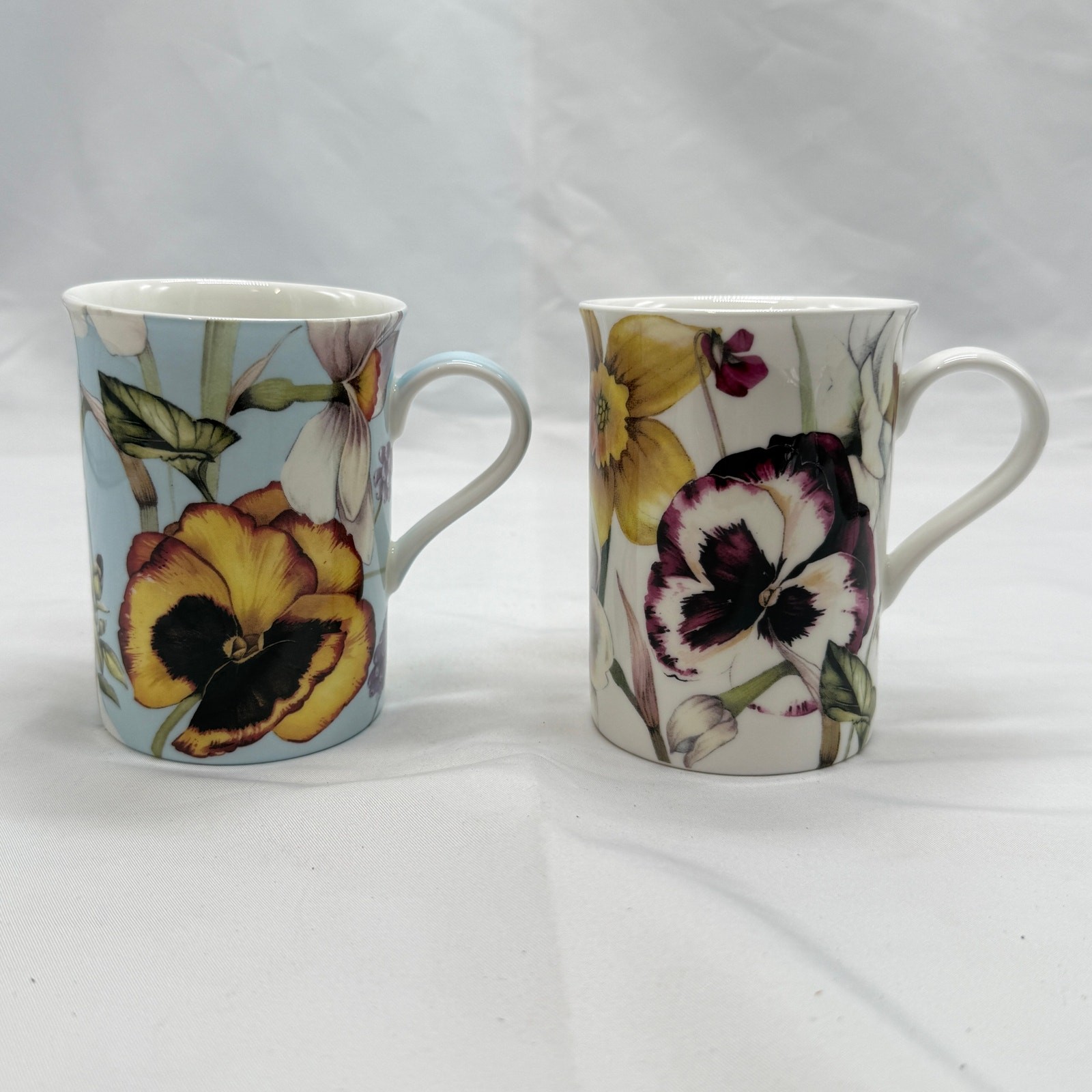 Stechcol Gracie Bone China Coastline Imports Mugs Set 2 Floral Pansy Botanical