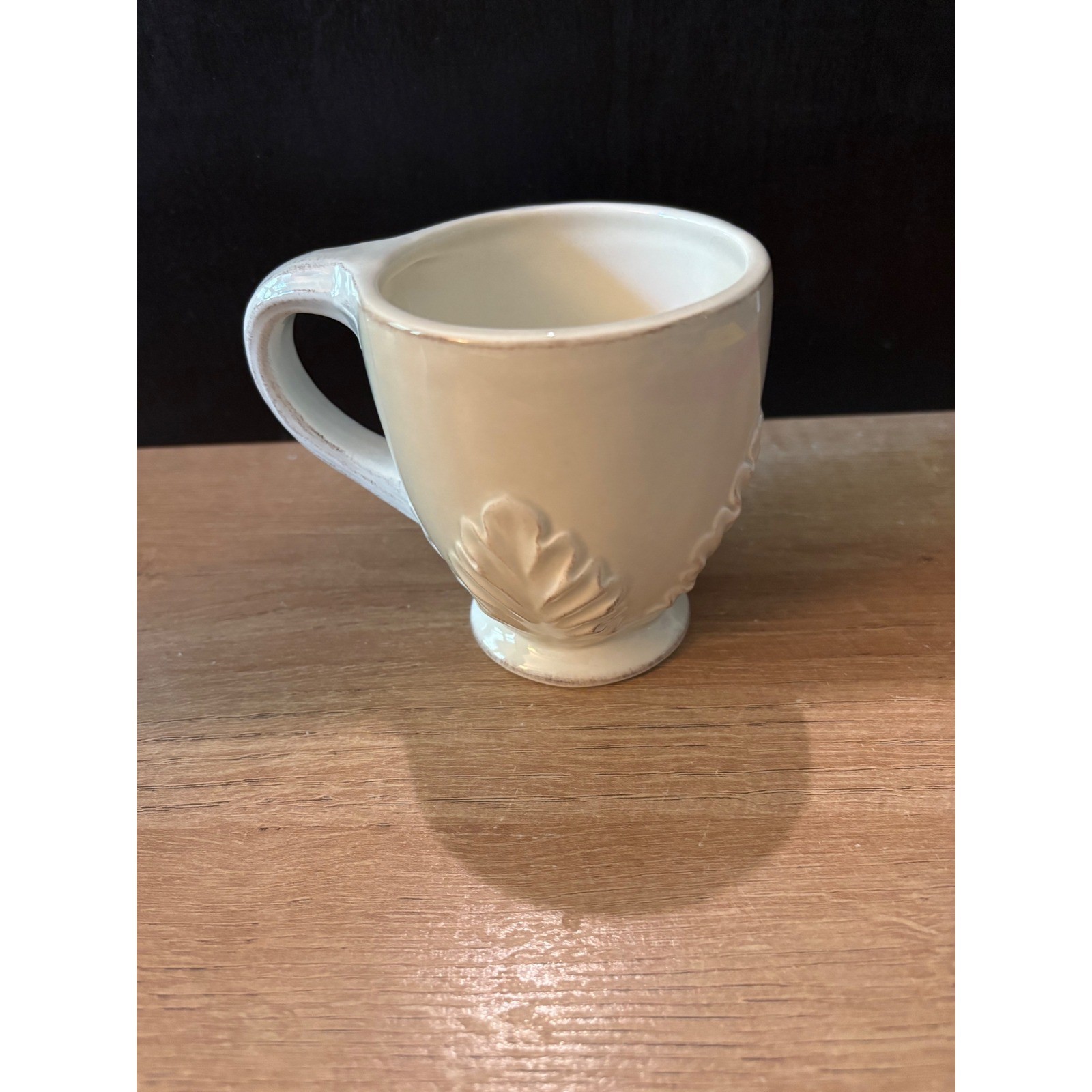 CountryGate by Enesco Cream Ceramic Footed Mug Leaf Embossed Farmhouse 4.25in