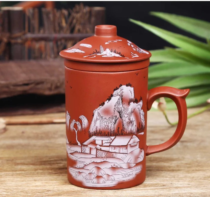 360ml Retro Purple Clay Handcarved Tea Mug Tea Infuser Coffee Mug Kungfu Teaware