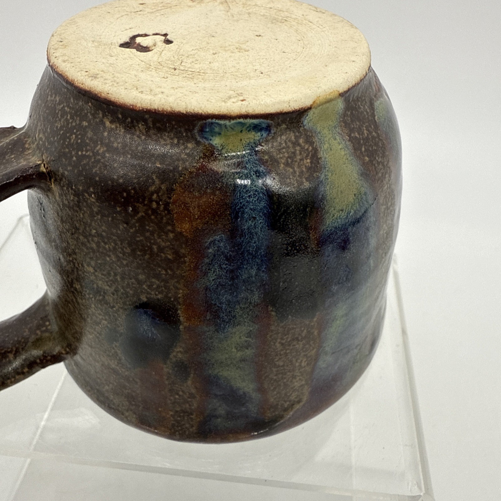 Artisanal Earthenware Ceramic Pottery Coffee Tea Cup Artist Stamp Drip Glaze
