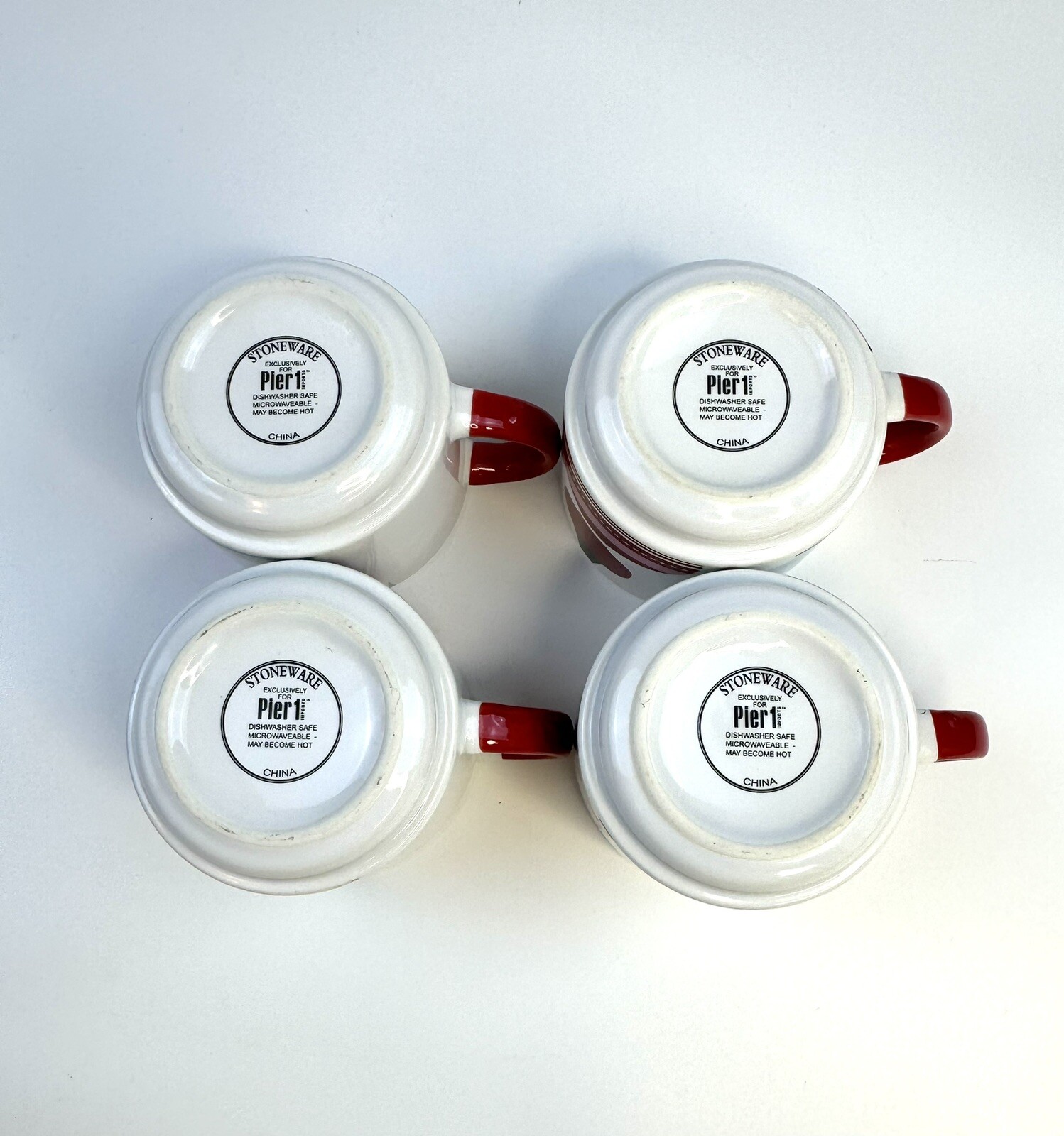Pier 1 One Imports Stackable 4 Coffee Cups Mugs Stoneware Christmas Ornaments