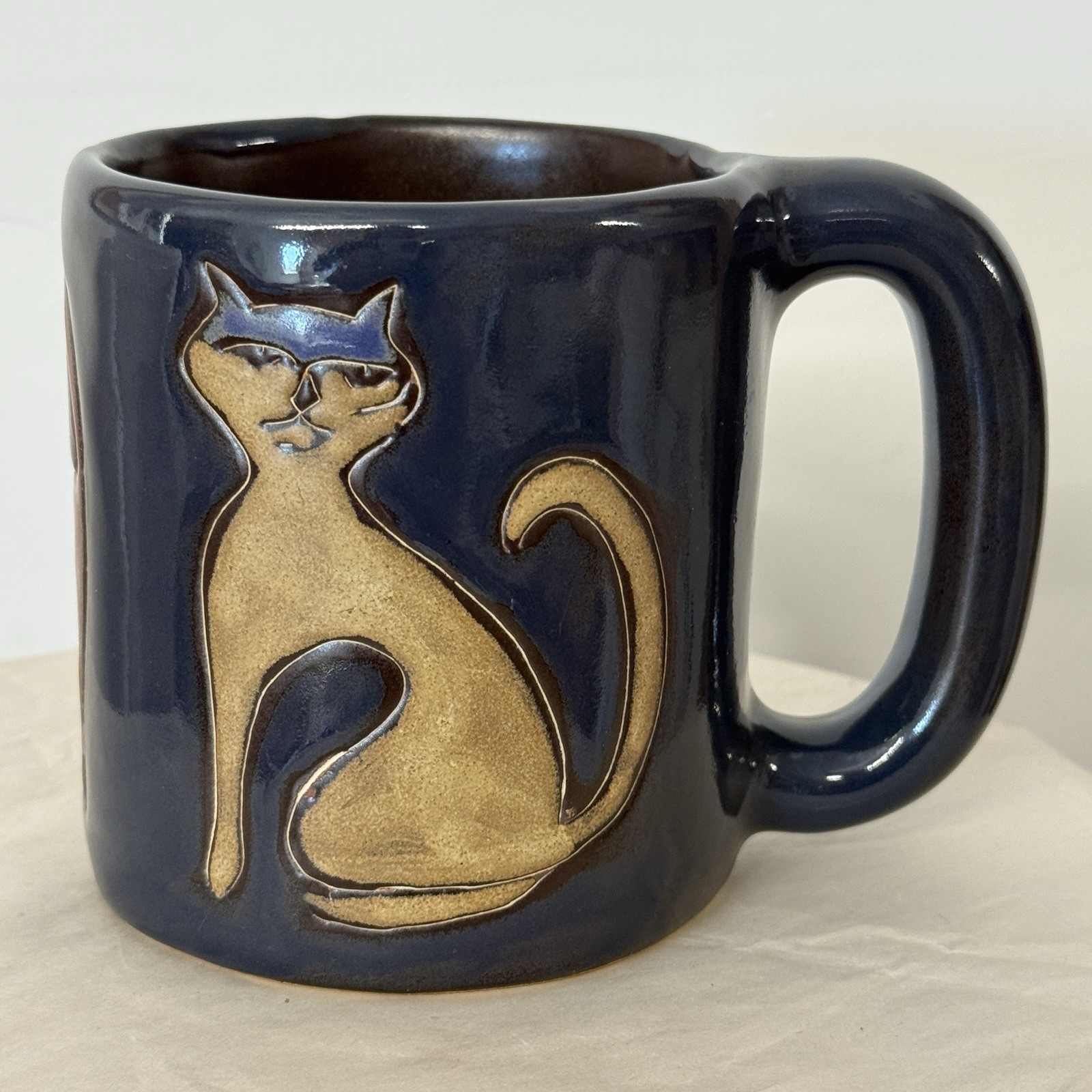 Studio Art Pottery by Mara Cat Mug Stoneware 16 Oz Blue Cats Mexico