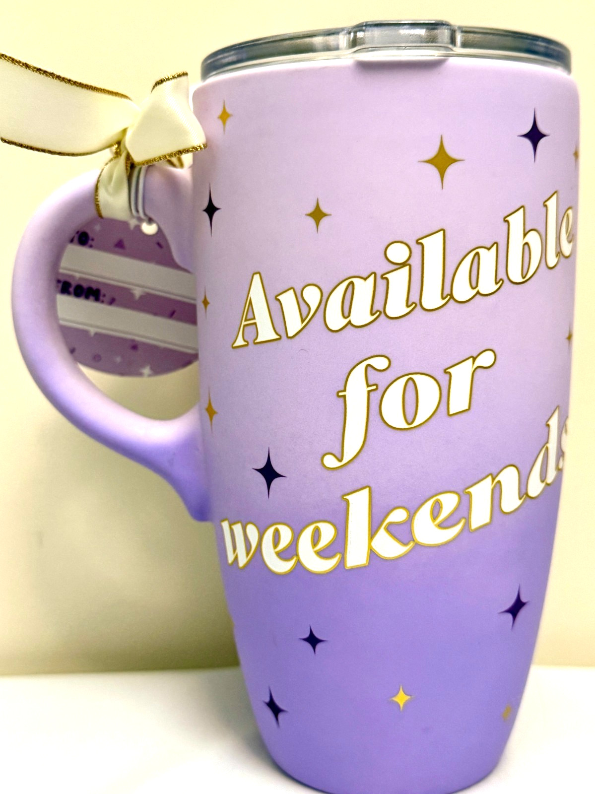 “Available For Weekends” Jubillie 18oz Ceramic Ombre Soft Touch Travel Mug #404