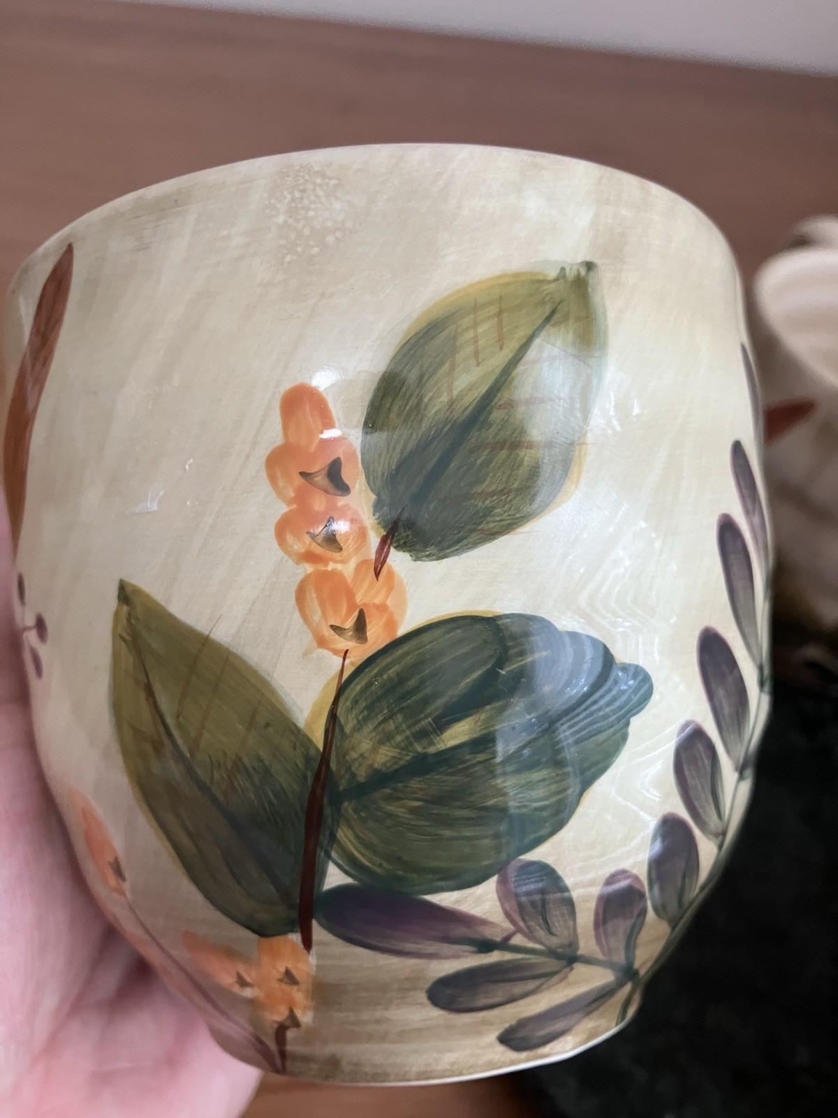 Home Trends Shadowwood 16oz Coffee/Sou Mugs Ceramic Floral Brown Leaves Set Of 3