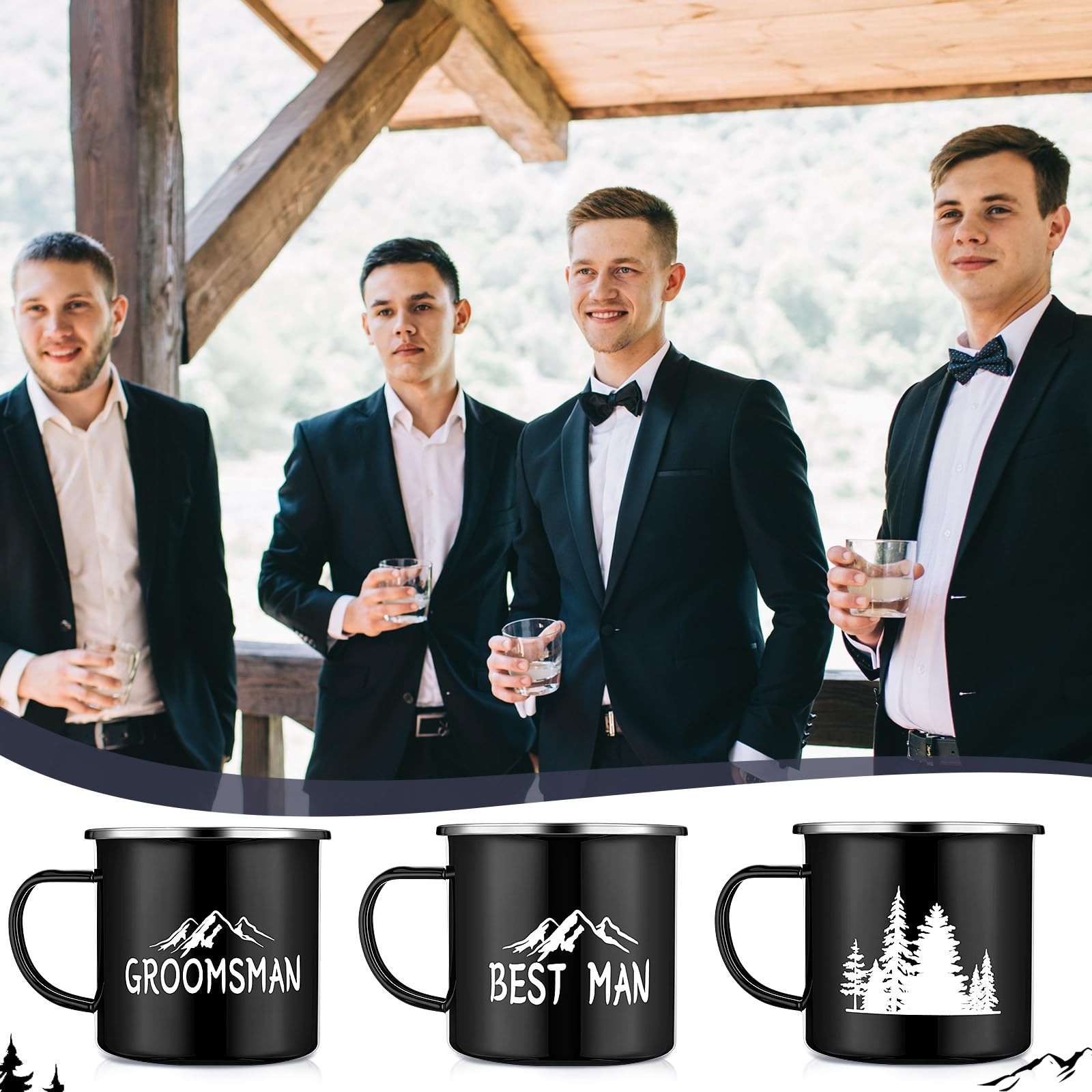6 Pack Groomsmen Gifts for Wedding 1 Best Man 5 Groomsmen Cups Enamel Camping…