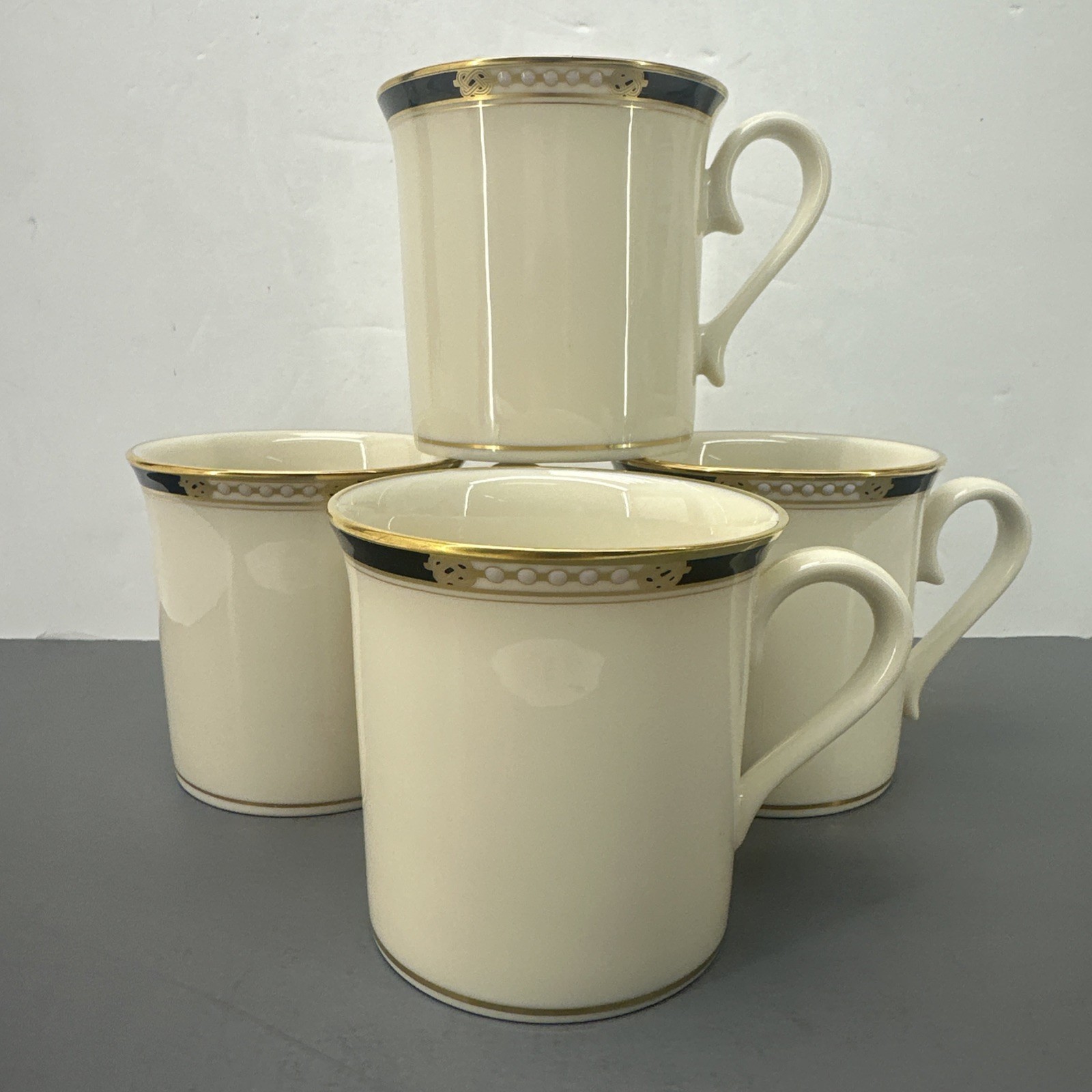 Lenox Presidential Hancock Ivory Black & Gold Band Coffee Tea Cups Mugs