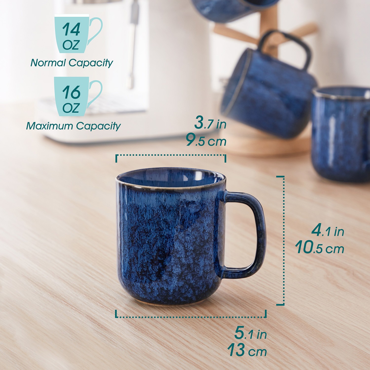 vancasso STARRY 480ml/360ml Stoneware Coffee Mug Set of 4 Coffee Cups Blue/Green