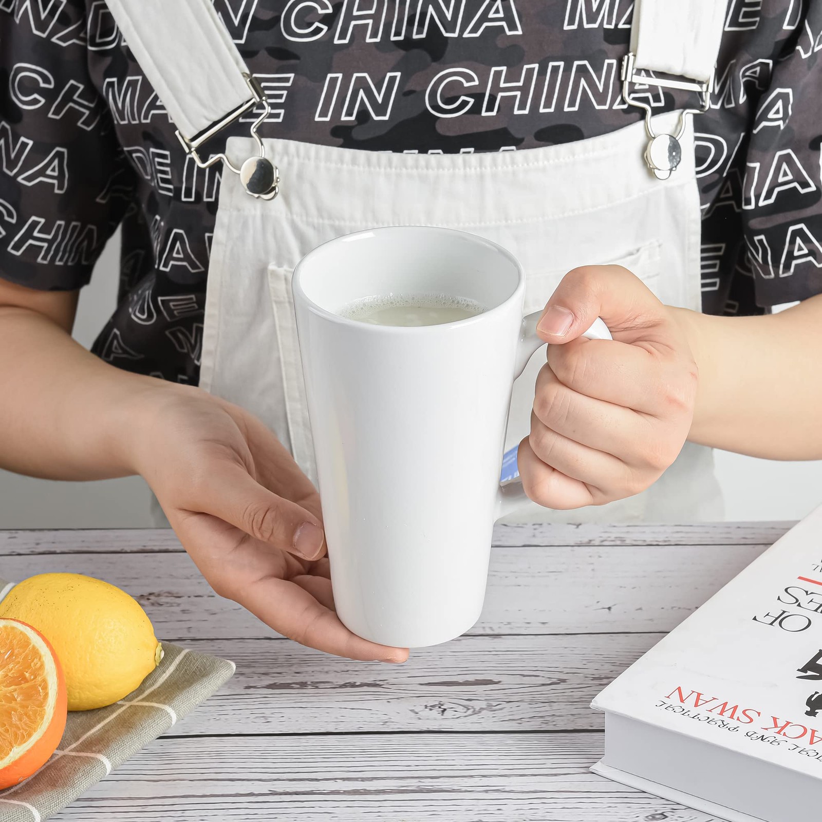 16oz White Funnel Ceramic Tall Coffee Mugs for Coffee, Tea, Cocoa, Latte, Mil…