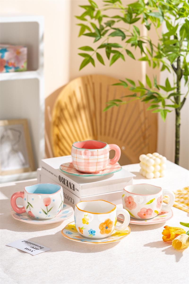 Cute 300ML Irregular Ceramic Mug Flower Heart Coffee Cup Milk Tea Mug Gift Kids