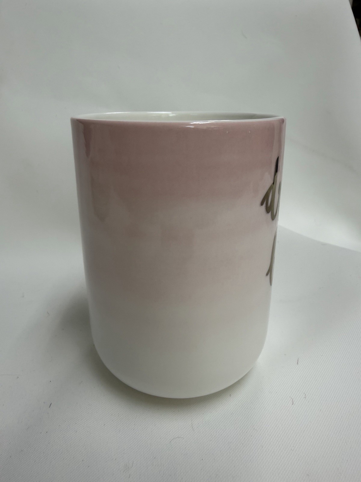 Portobello By Design “Dream Big” Pink/White Bone China Coffee Mug 13 fl oz