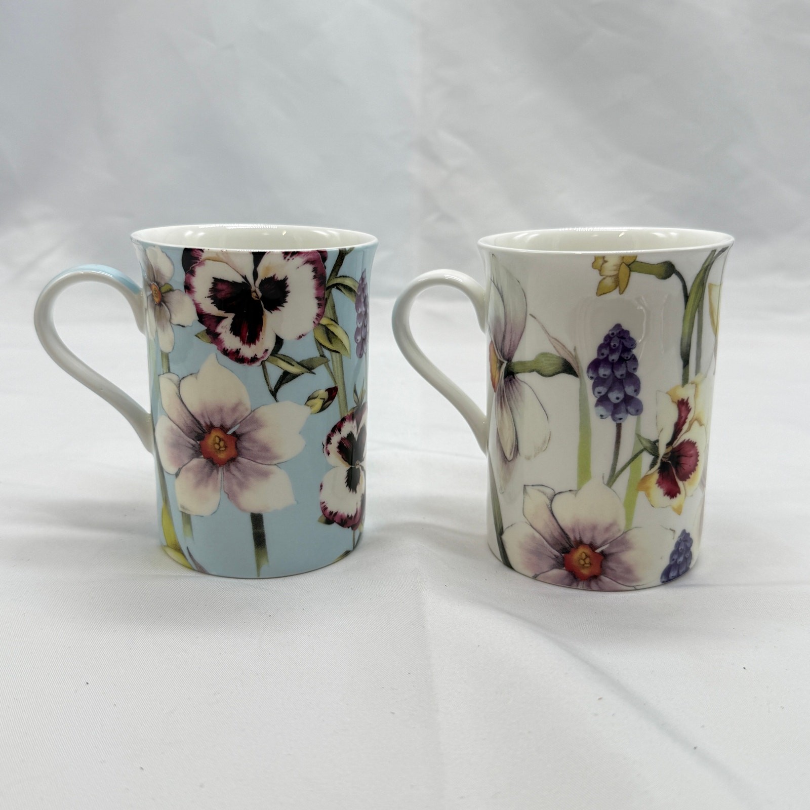 Stechcol Gracie Bone China Coastline Imports Mugs Set 2 Floral Pansy Botanical