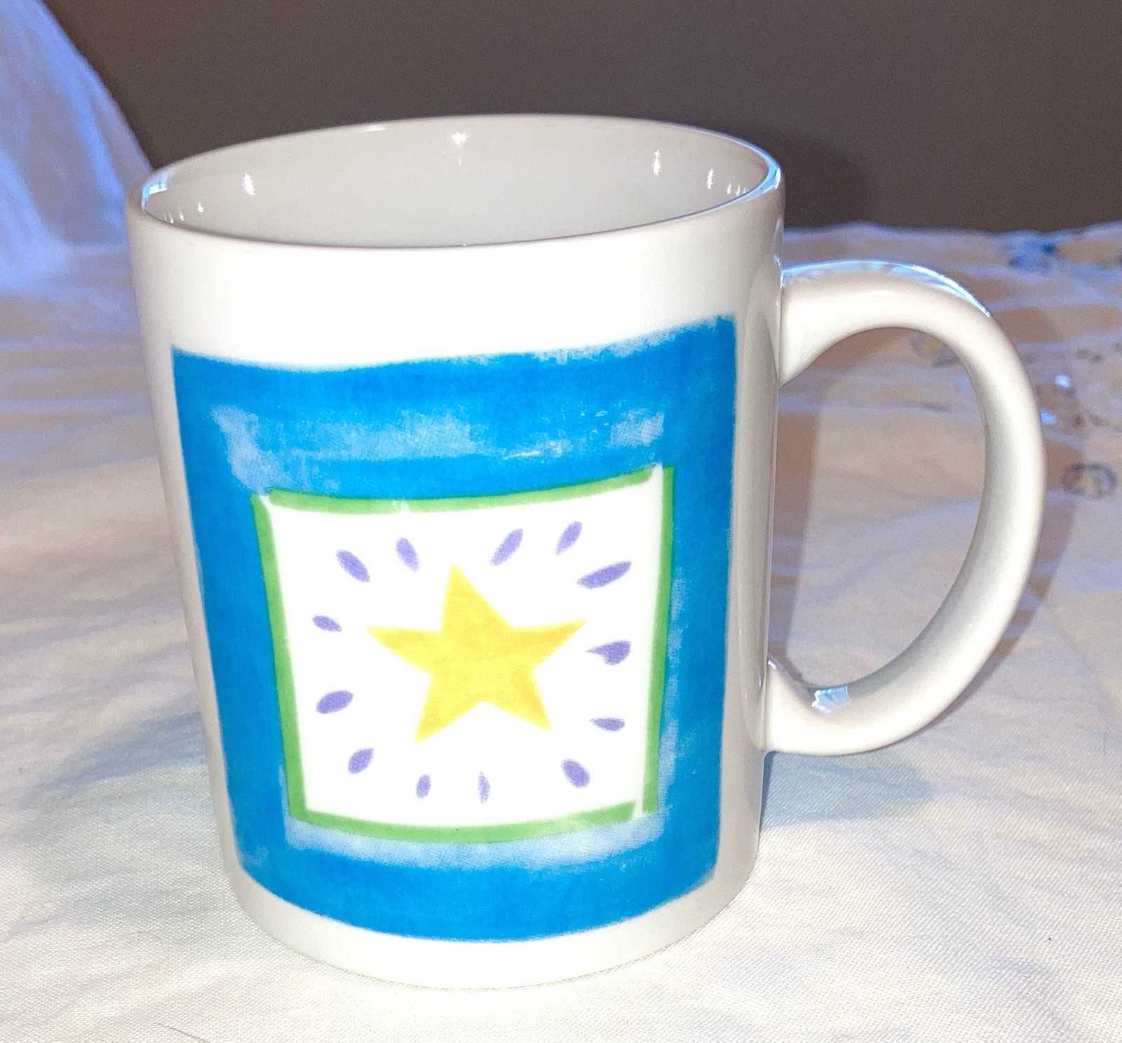 Coffee Cocoa Mug Sunny days Star. Bright NEW blue yellow star