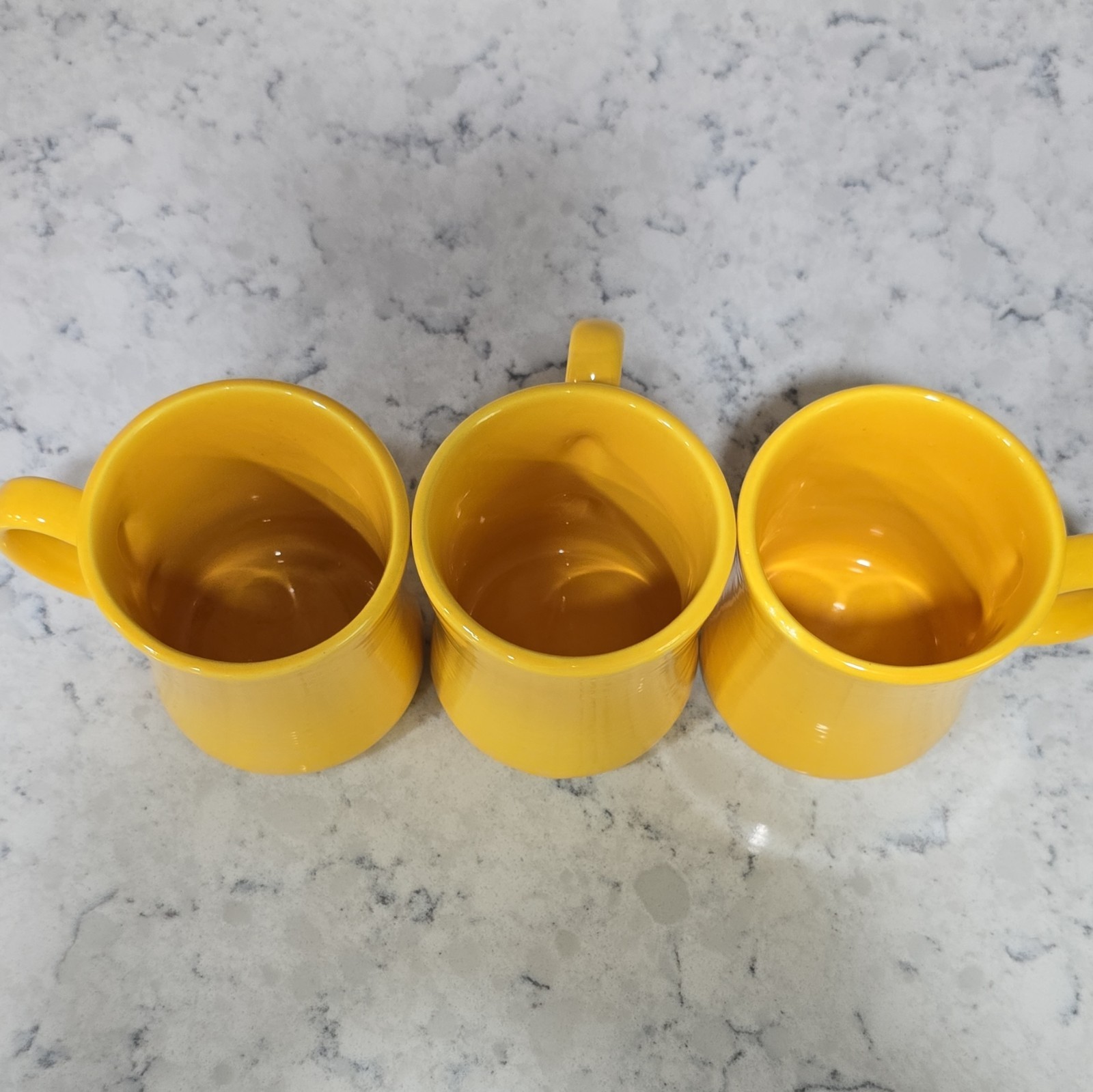 Yellow Ceramic Coffee Mug Set of 3, Round Solid Color, Three-Piece Service for 3